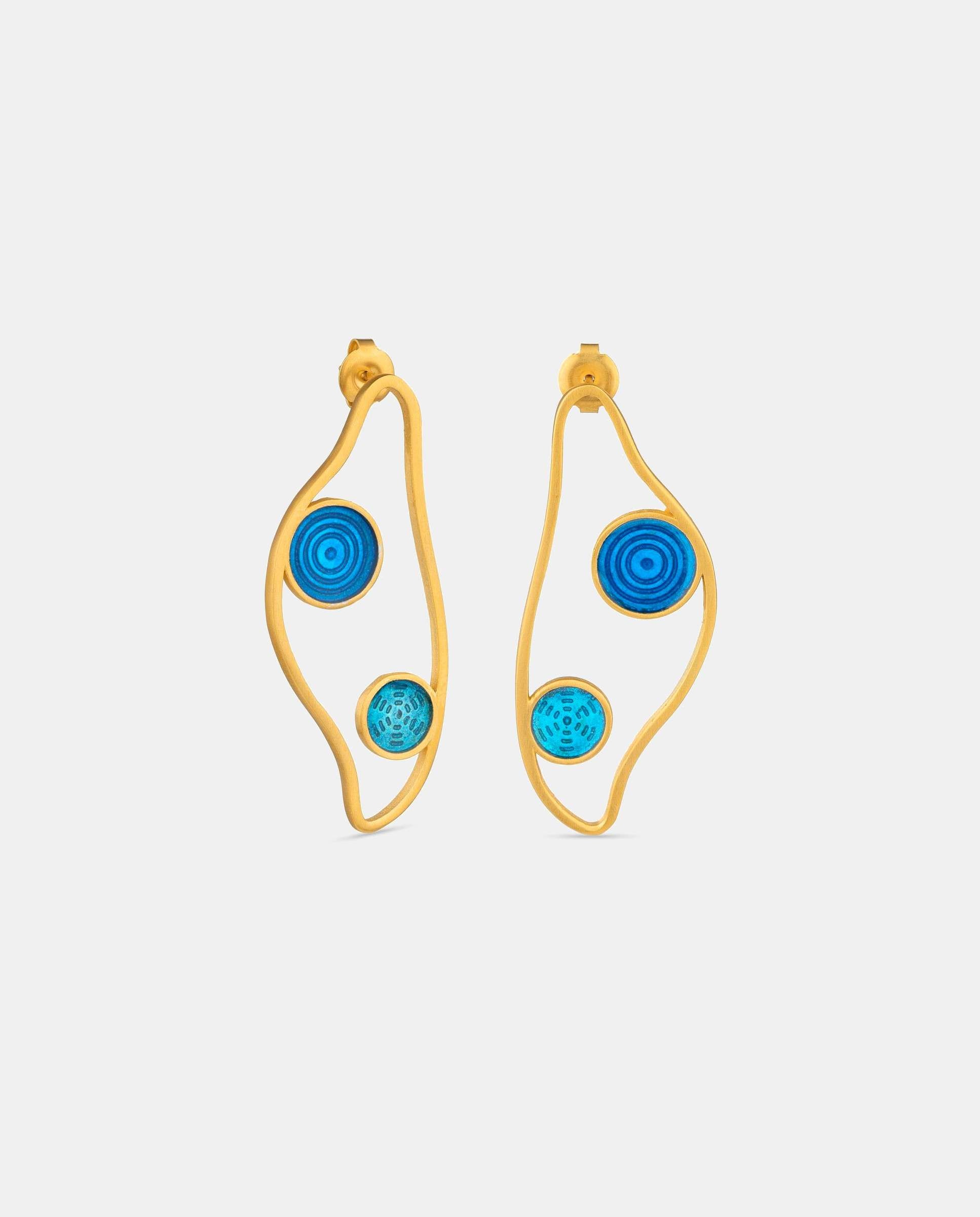 Pendientes grandes dorados gaudí jewelry cibas - Joidart - Azul Azul-1