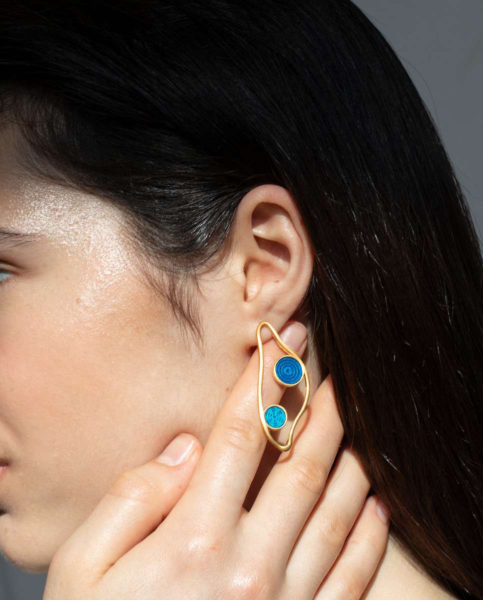 Pendientes grandes dorados gaudí jewelry cibas - Joidart - Azul Azul-2