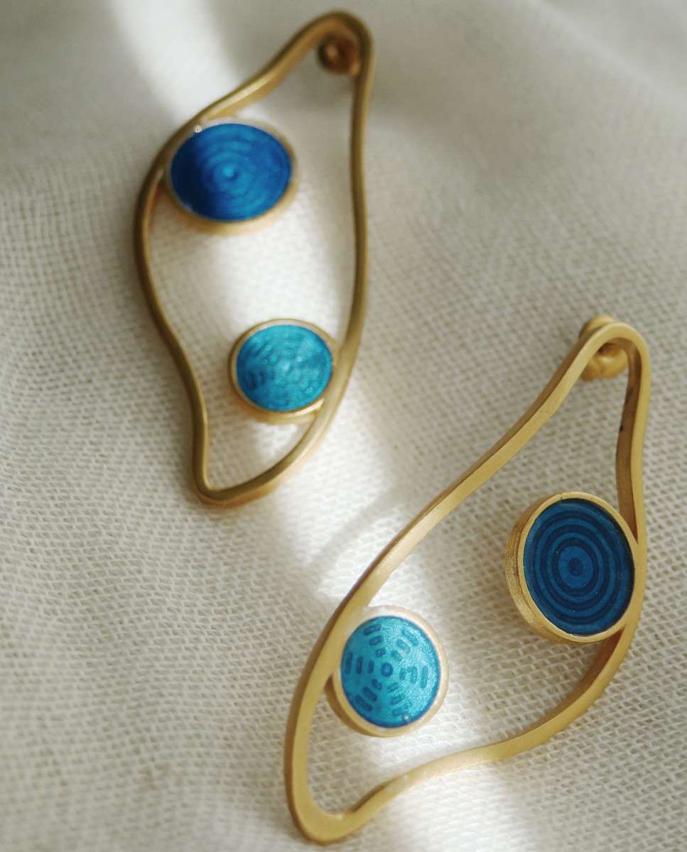Pendientes grandes dorados gaudí jewelry cibas - Joidart - Azul Azul-4