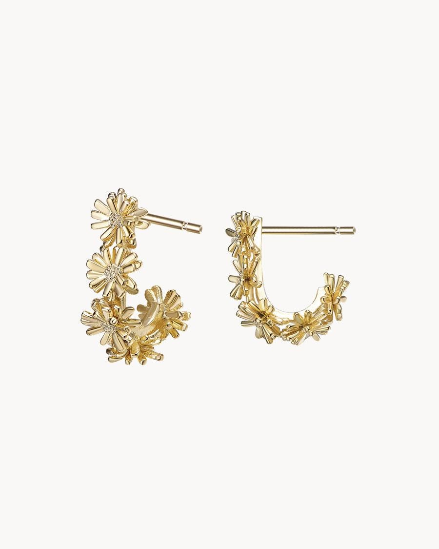 Pendientes tipo aro abierto con margaritas - Apodemia - Oro Oro-1