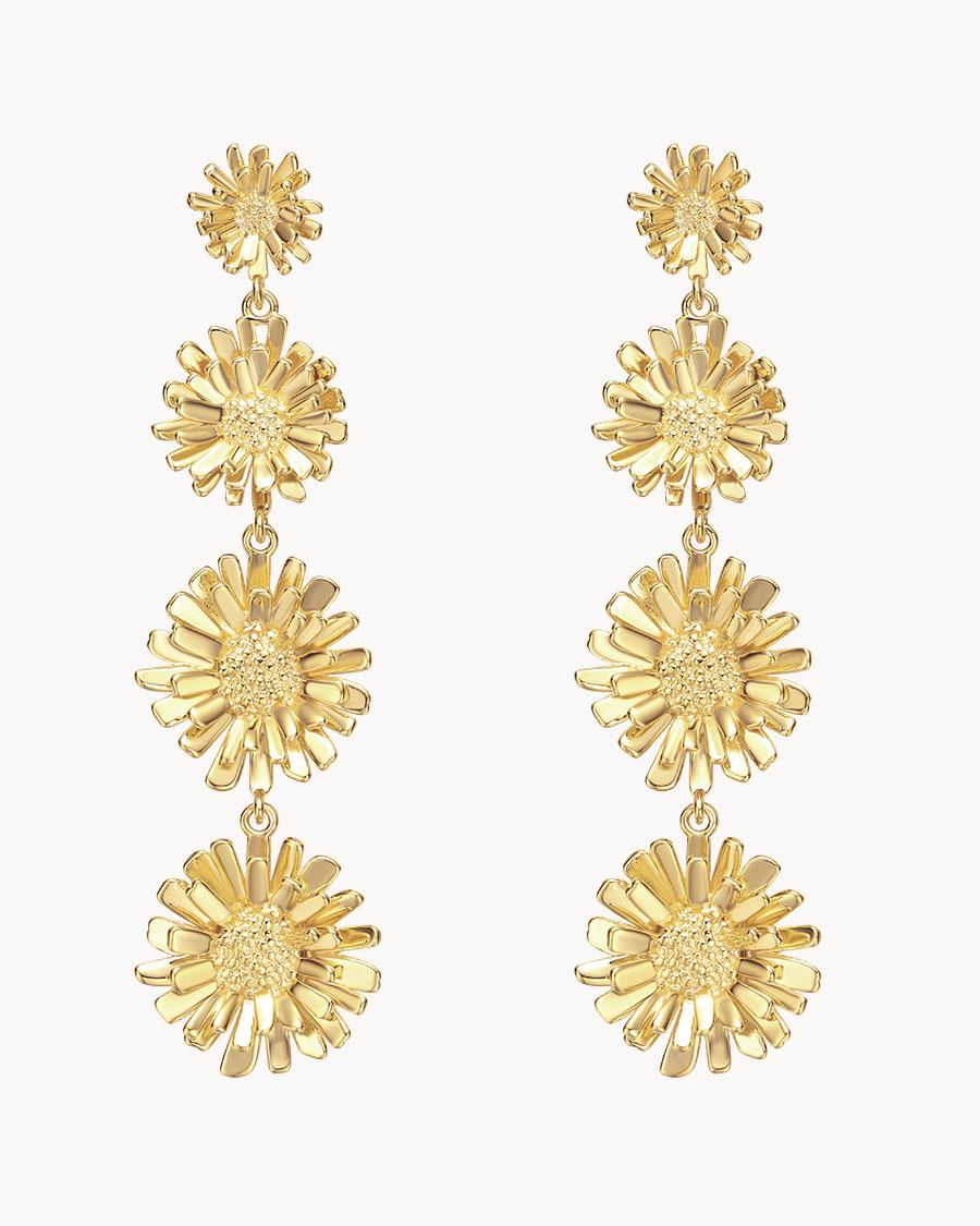 Imagen 0 de Pendientes largos con margaritas Oro