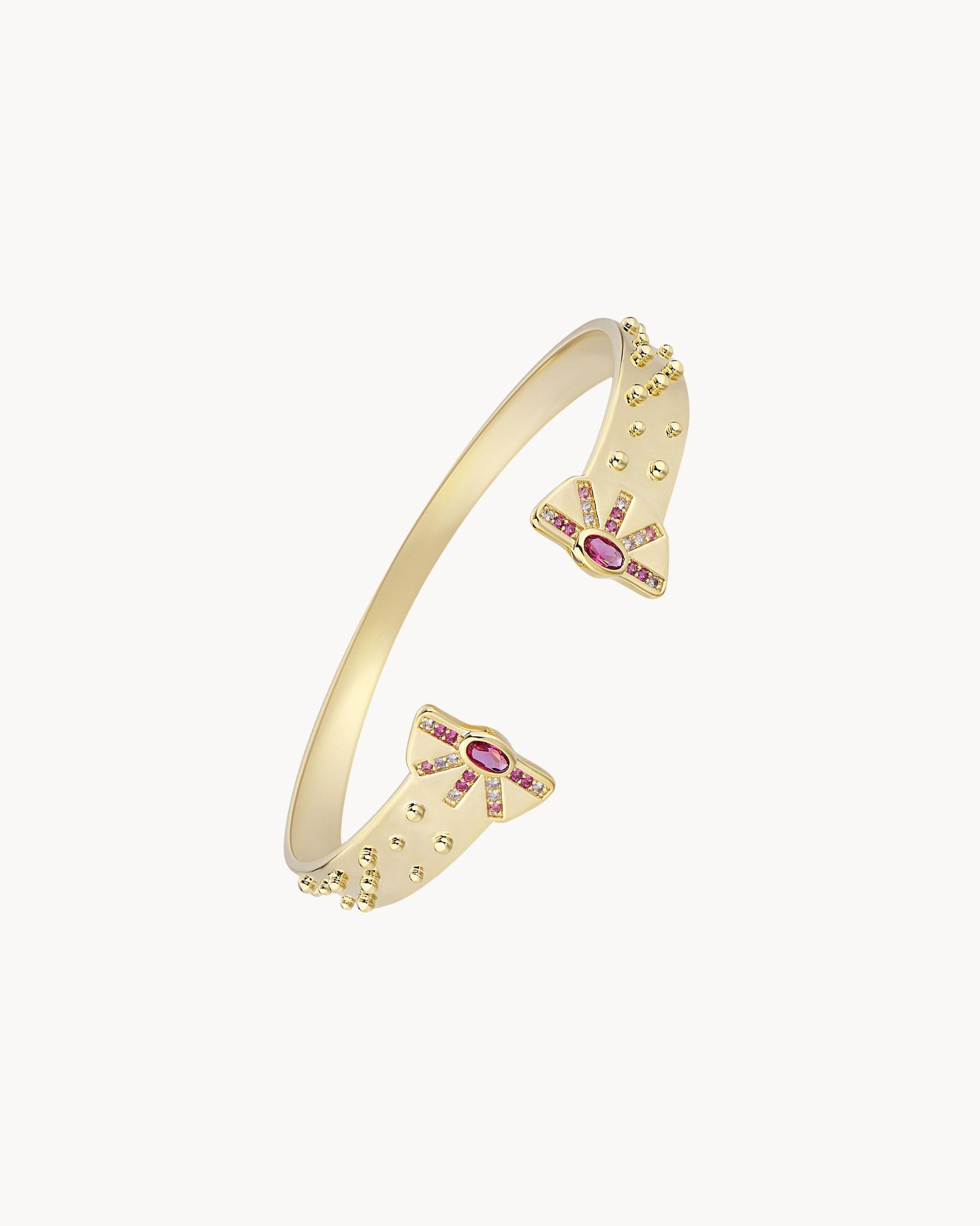 Brazalete rígido nefertiti fino con detalles en pedrería - Apodemia - Rosa Rosa-1