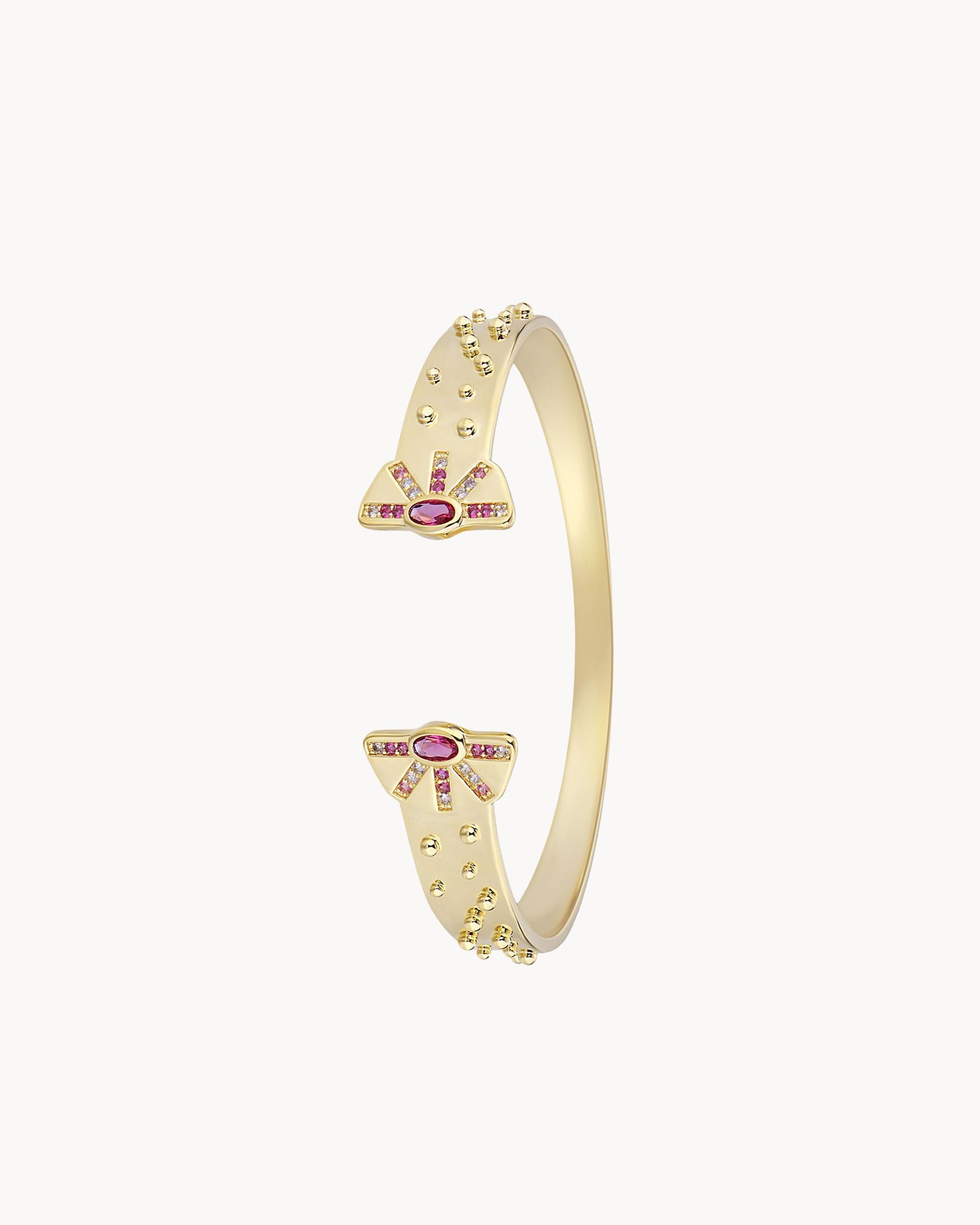 Brazalete rígido nefertiti fino con detalles en pedrería - Apodemia - Rosa Rosa-3