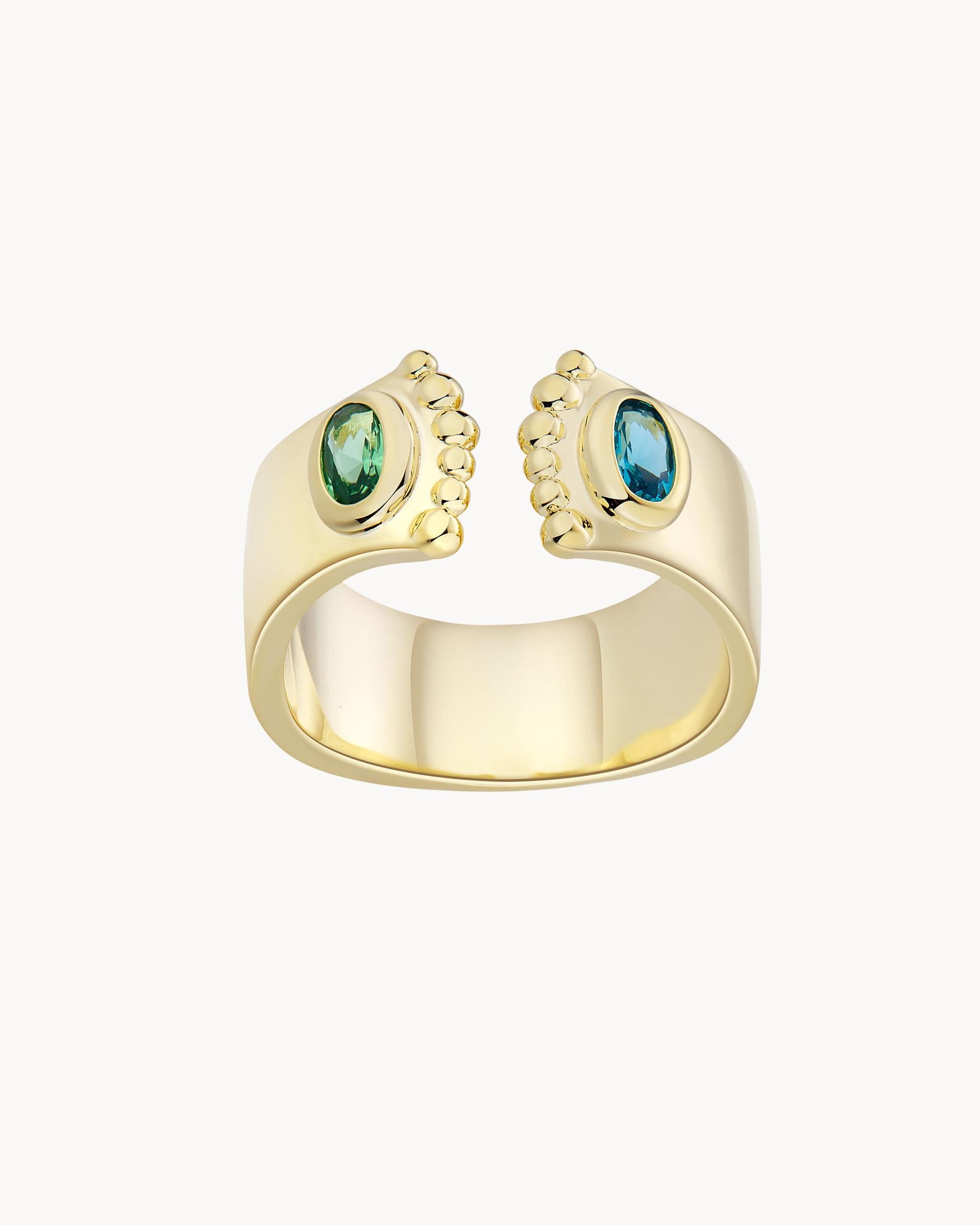 Anillo bulky nefertiti bañado en oro de 18kt - Apodemia - Verde Verde-2