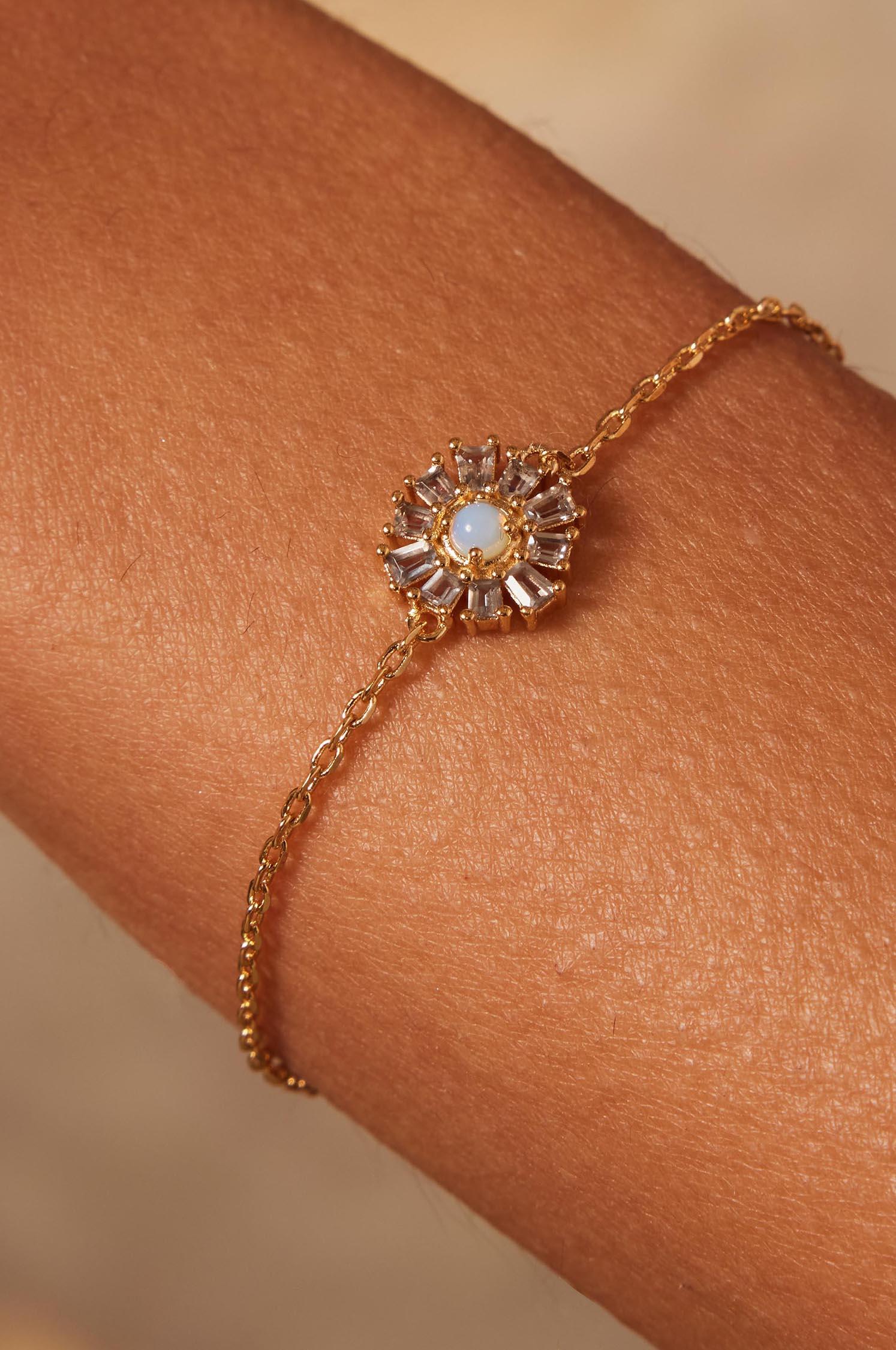 Pulsera de cadena con flor en pedrería - Apodemia - Azul Azul-3