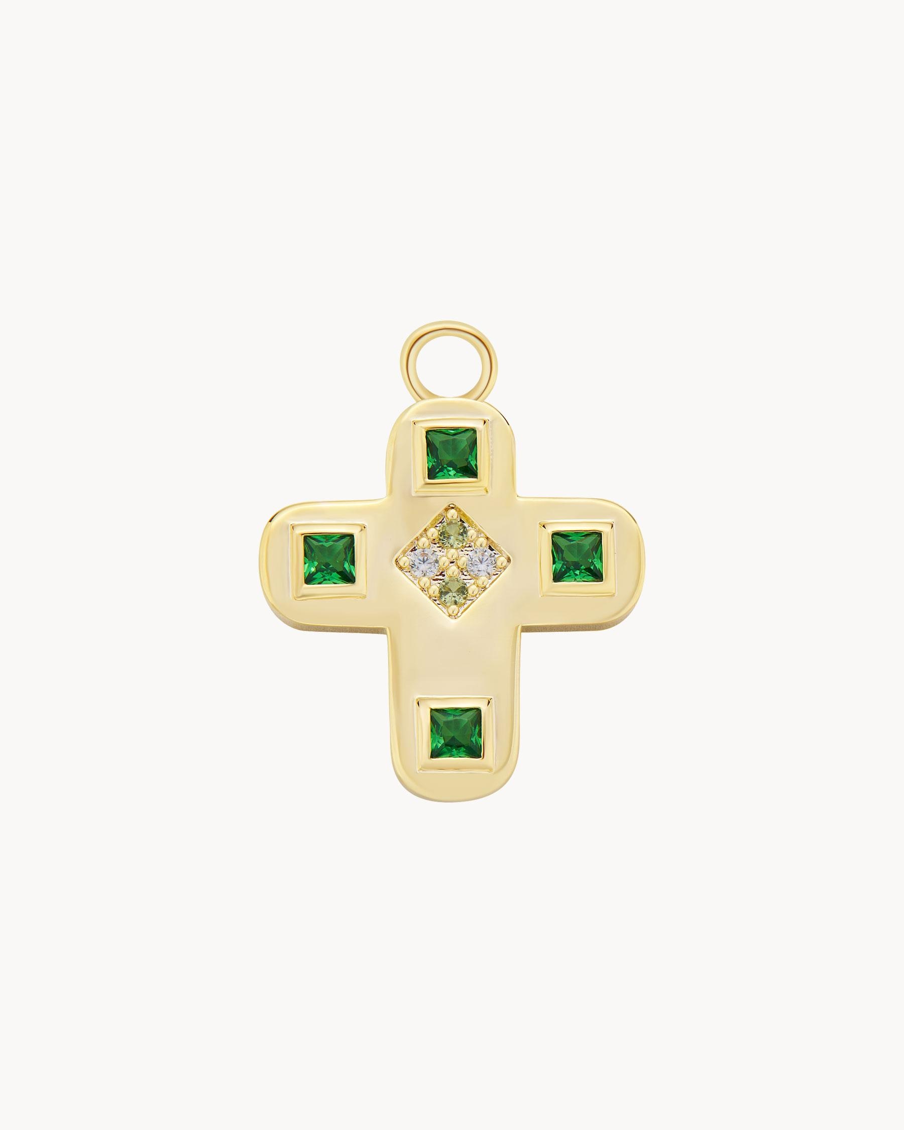 Charm en forma de cruz redondeada con pedrería Verde Apodemia Verde-1