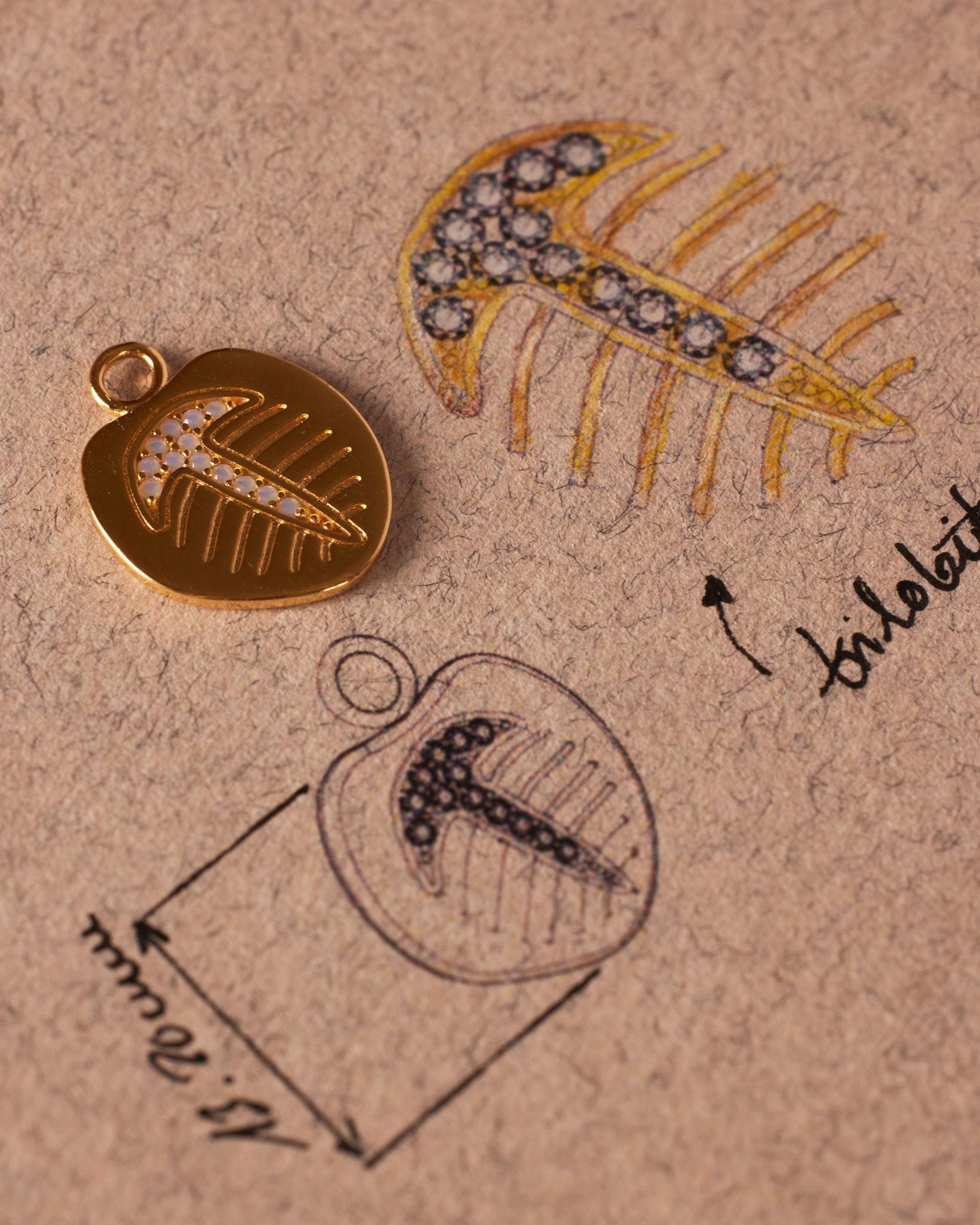 Charm redondo con detalle de fósil Blanco Apodemia Blanco-3