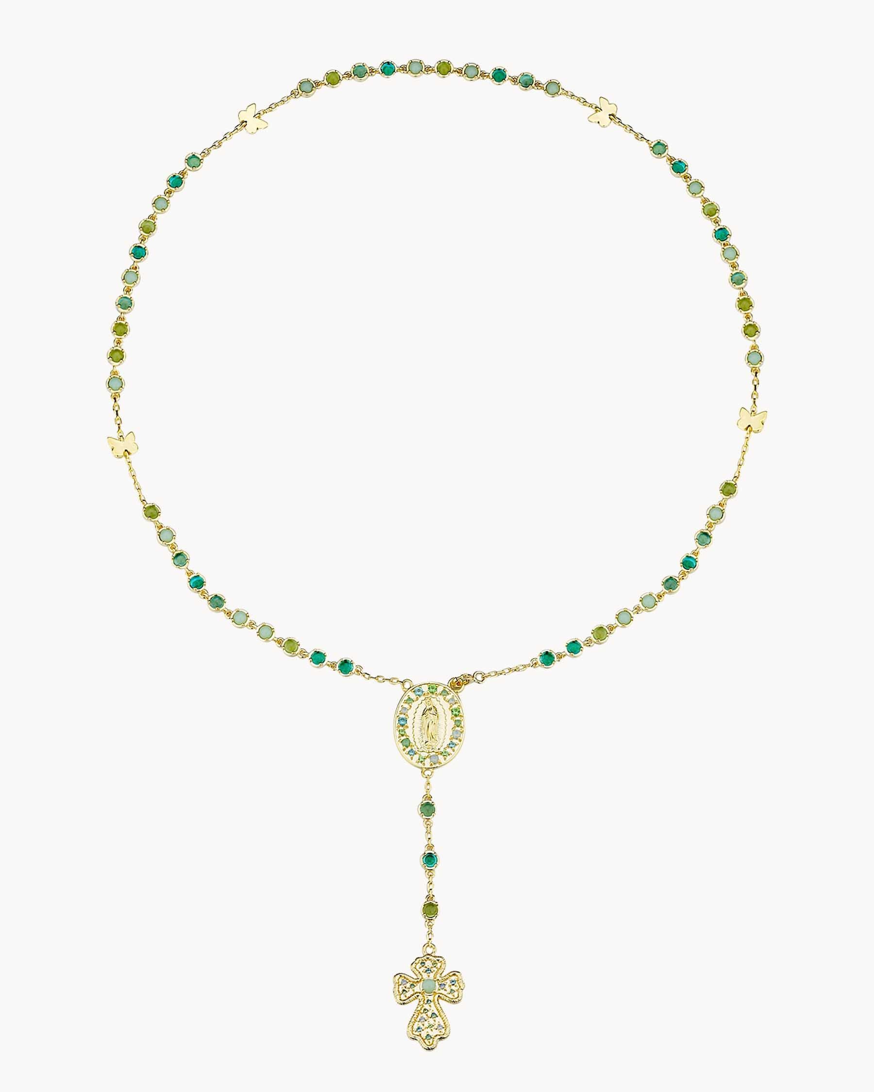 Collar estilo rosario con detalle en medalla y pedrería multicolor Verde Apodemia Verde-1
