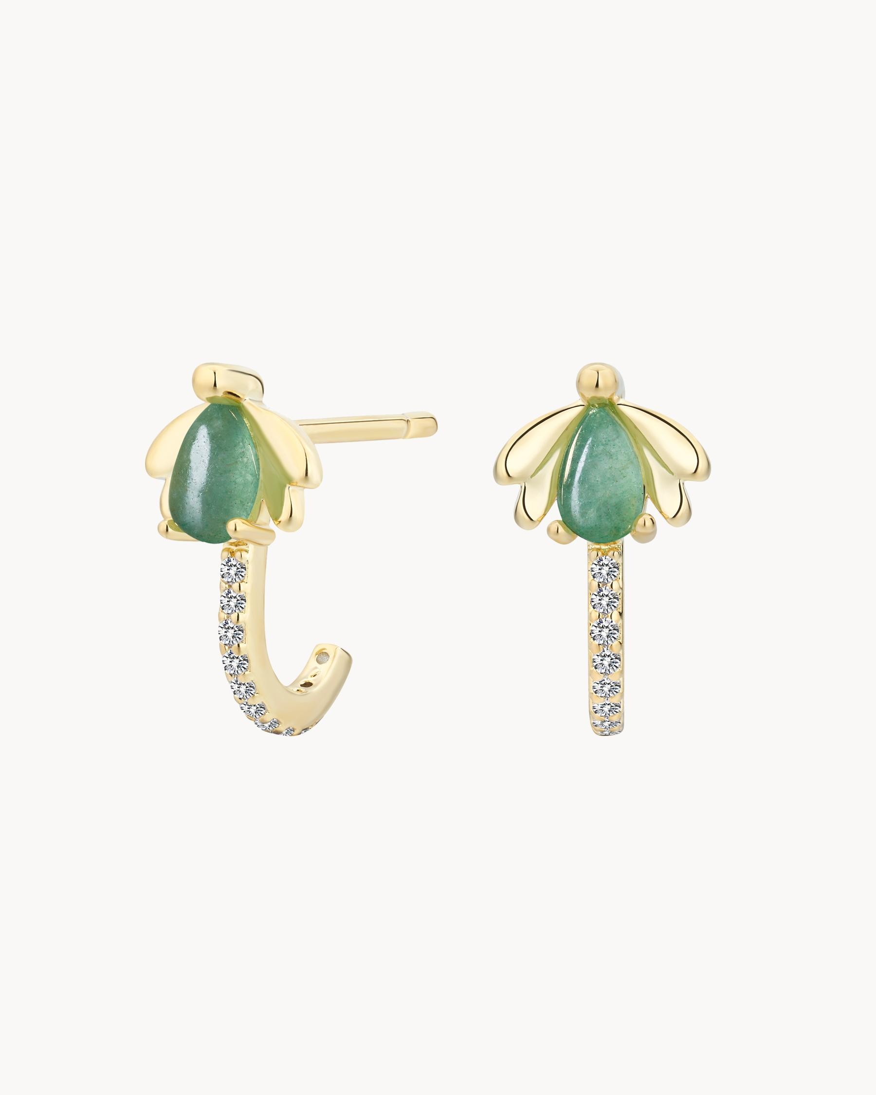 Pendientes tipo aro con luciérnaga en jade y pedrería - Apodemia - Verde Verde-1