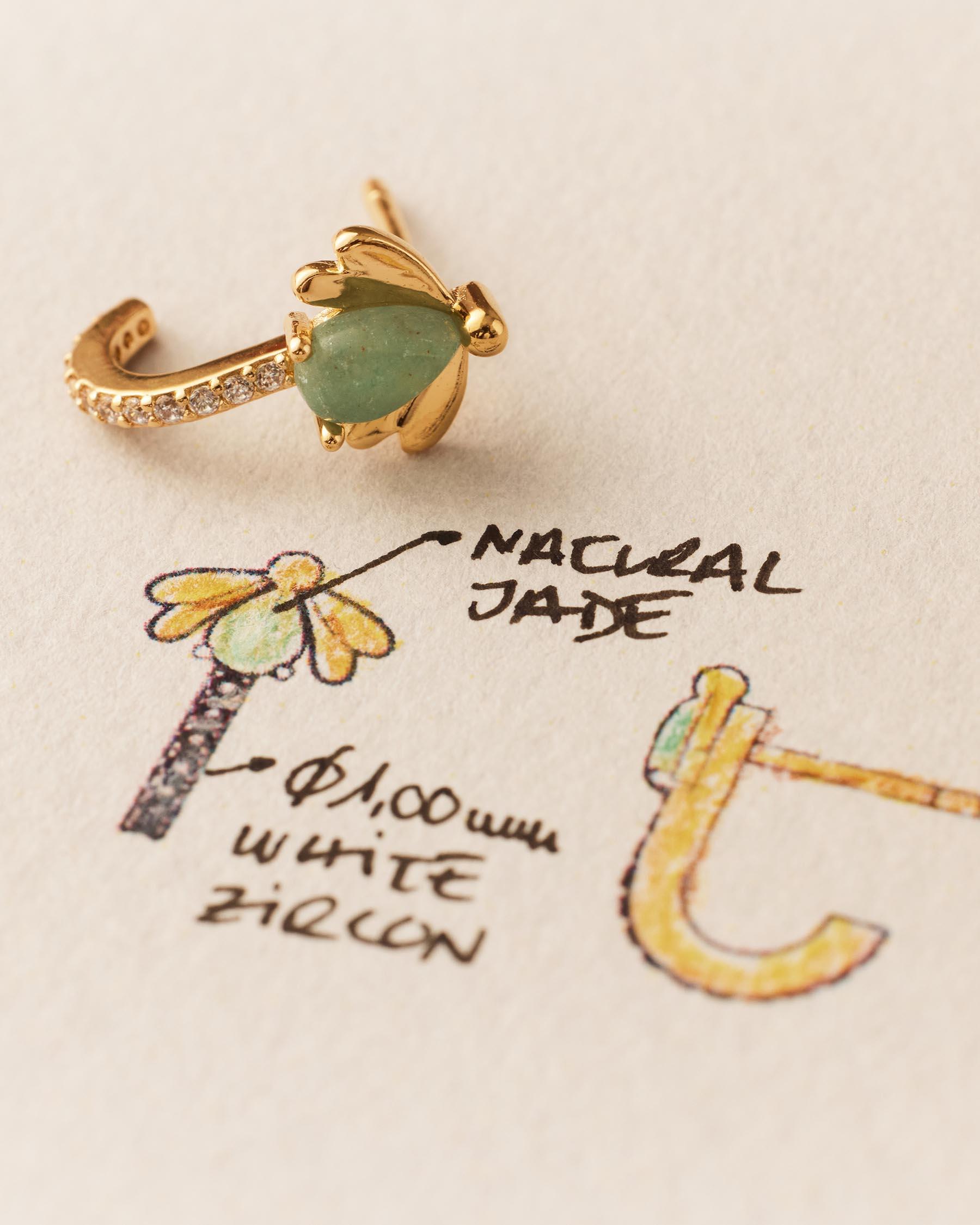 Pendientes tipo aro con luciérnaga en jade y pedrería - Apodemia - Verde Verde-3