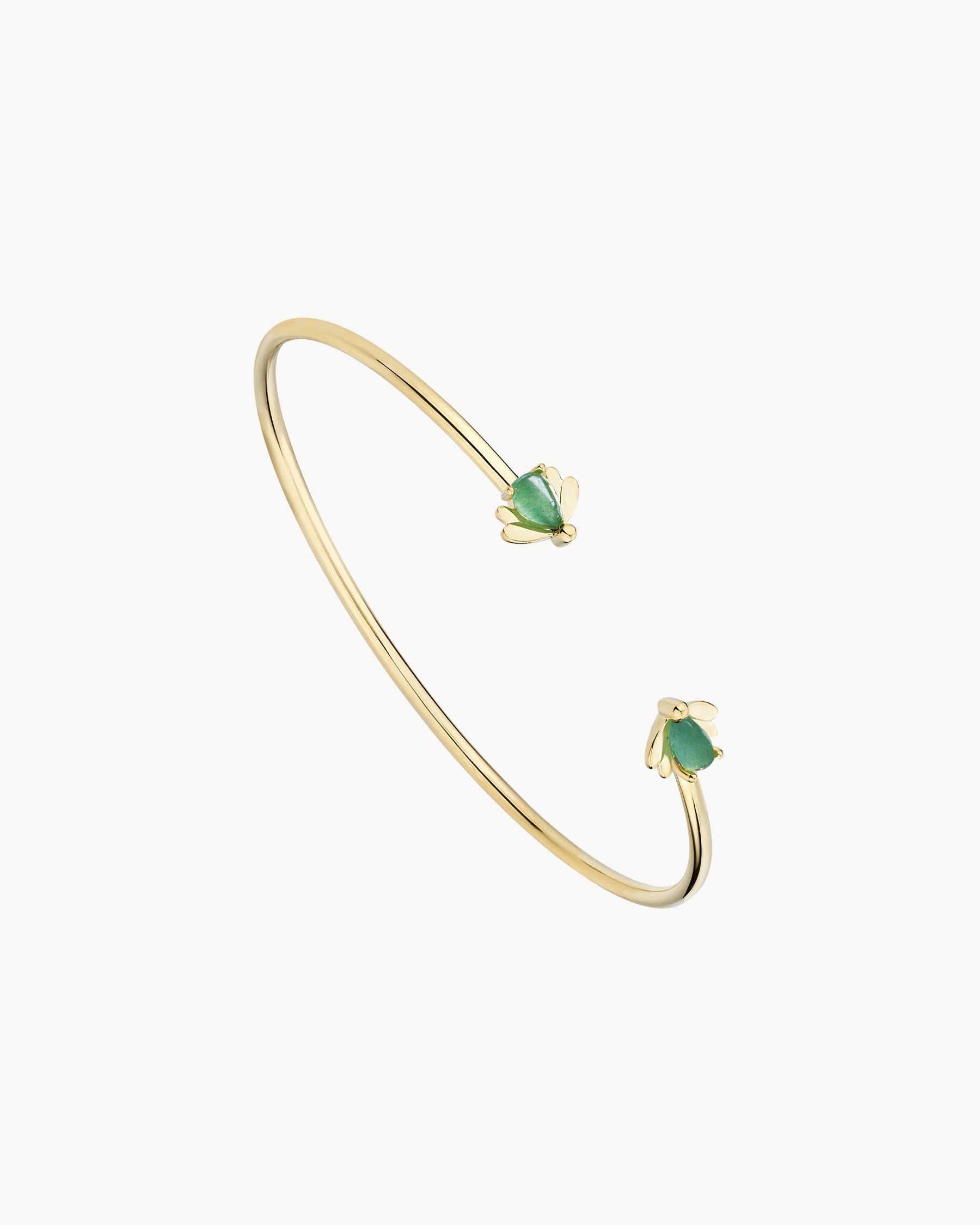 Brazalete rígido fino con detalles de luciérnagas en jade - Apodemia - Verde Verde-1