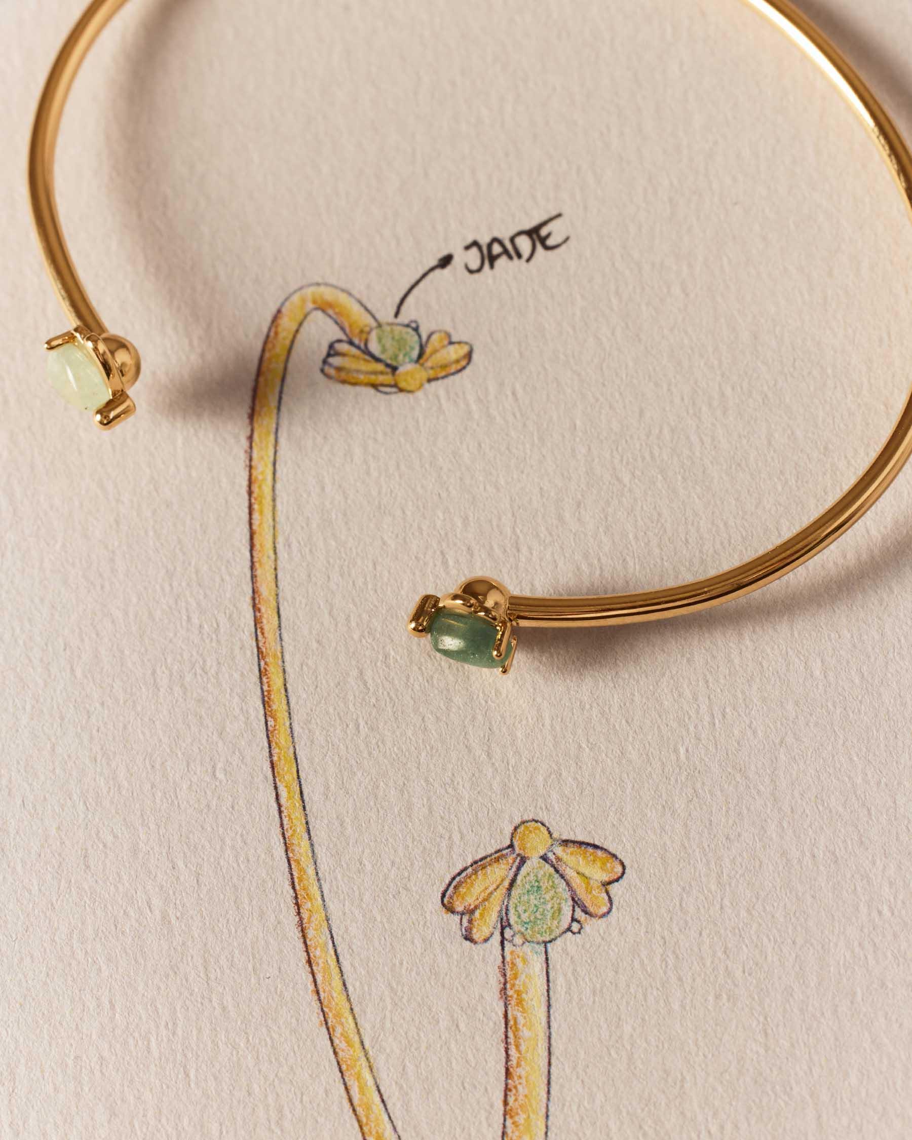Brazalete rígido fino con detalles de luciérnagas en jade - Apodemia - Verde Verde-3