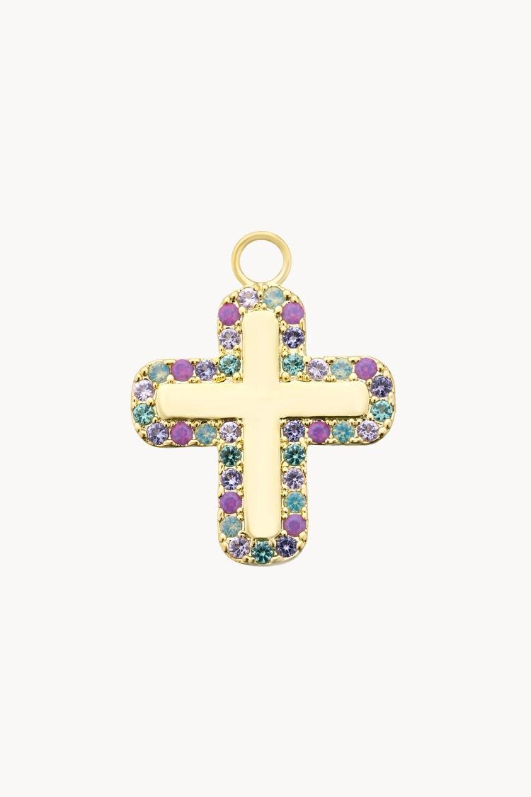 Charm en forma de cruz con silueta en pedrería Morado Apodemia Morado-1