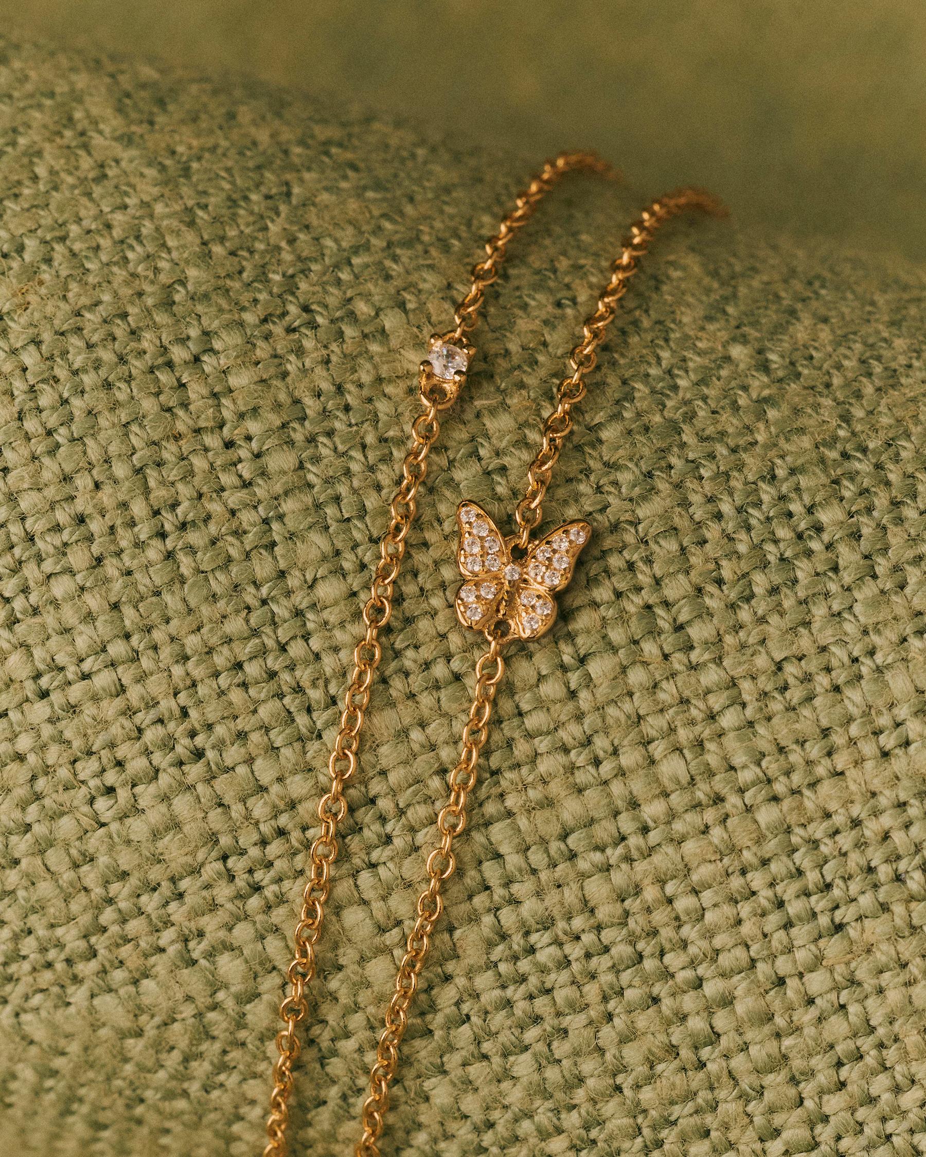 Pulsera de cadena con mariposa en pedrería - Apodemia - Blanco Blanco-2
