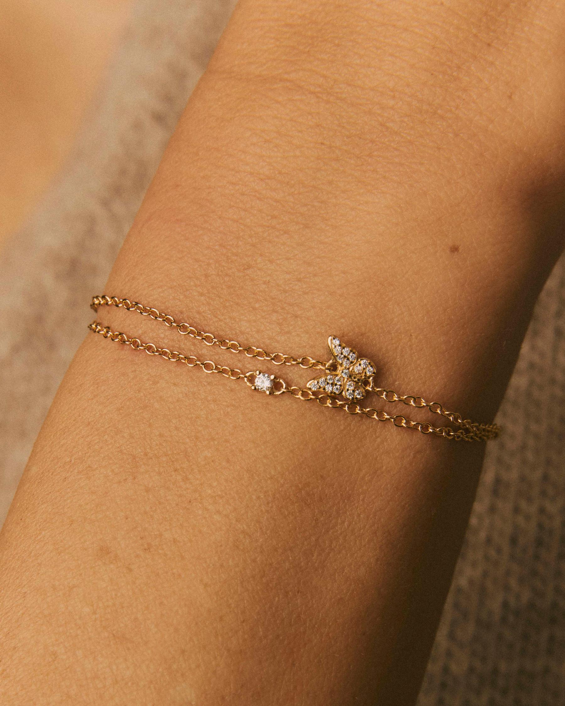 Pulsera de cadena con mariposa en pedrería - Apodemia - Blanco Blanco-3
