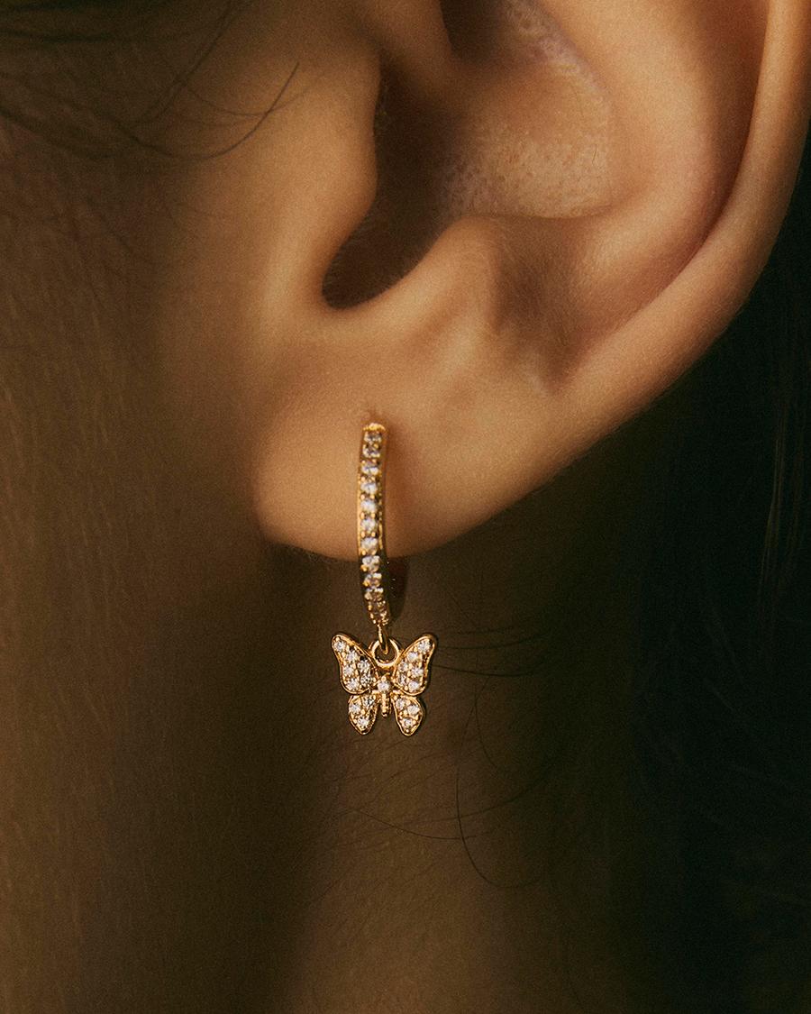 Pendientes de aro con mariposa en pedrería - Apodemia - Blanco Blanco-3