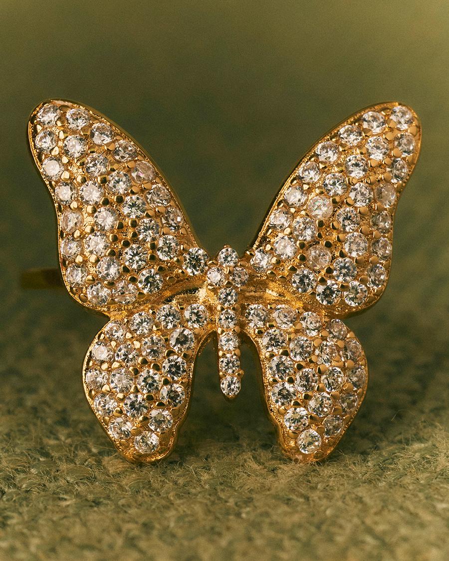 Anillo con mariposa en pedrería - Apodemia - Blanco Blanco-2