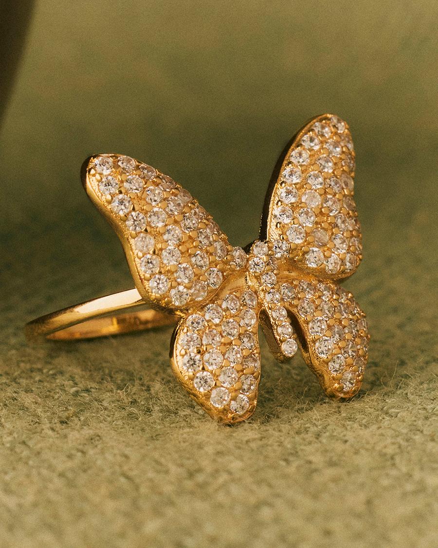 Anillo con mariposa en pedrería - Apodemia - Blanco Blanco-4