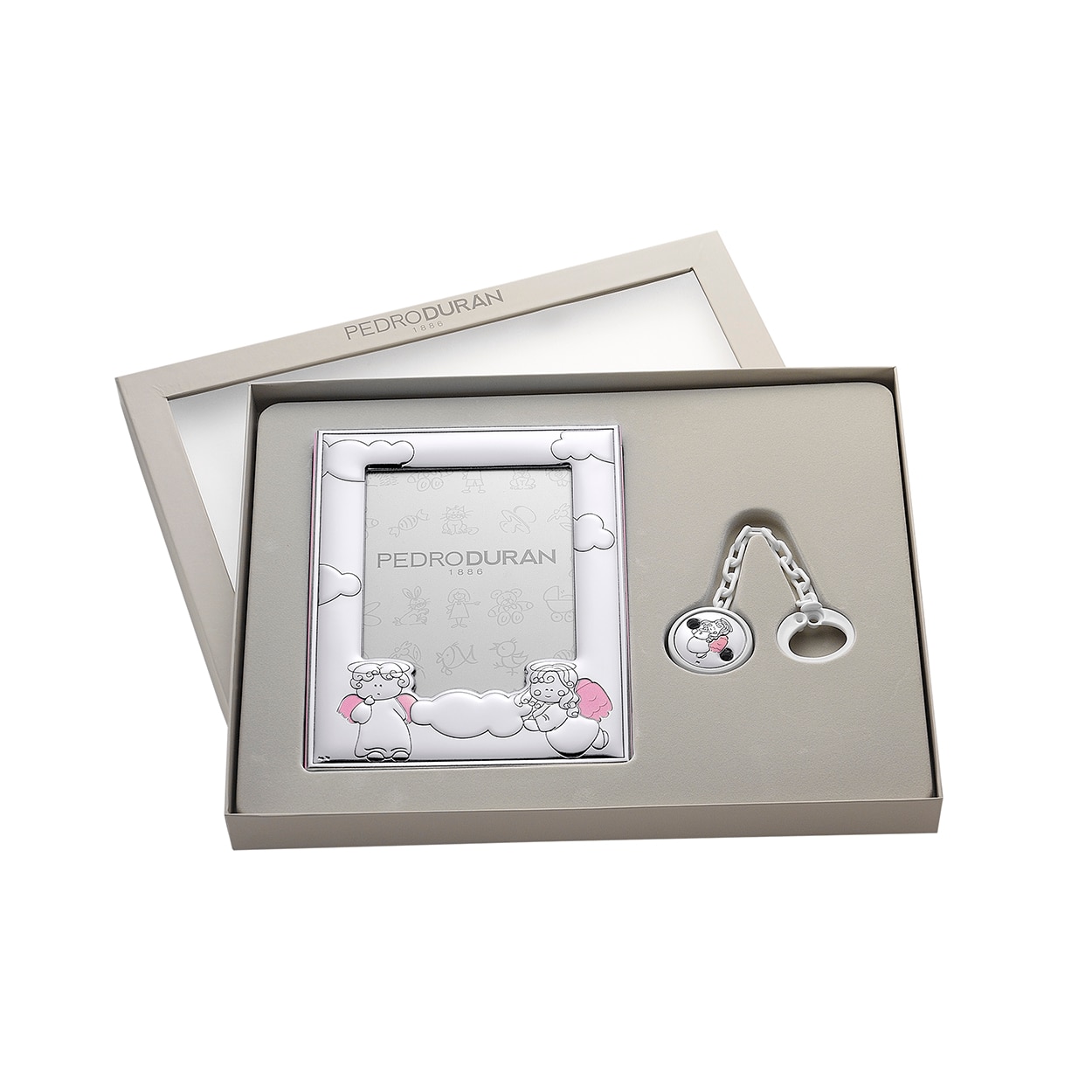 Imagen 0 de Pack de regalo Querubín de marco y pinza de chupete Pedro Durán Rosa