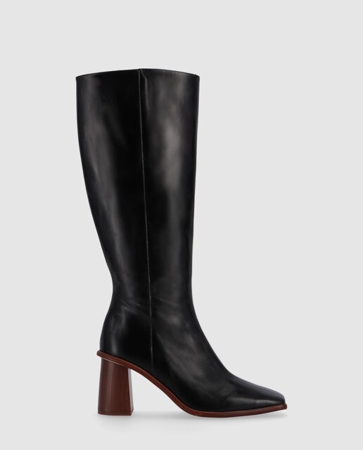 Imagen 0 de Botas de mujer de piel con tacón bloque y punta cruadrada