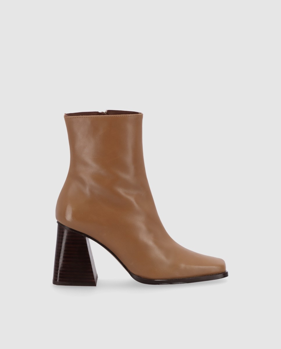 Botines de mujer de piel con tacón bloque bicolor