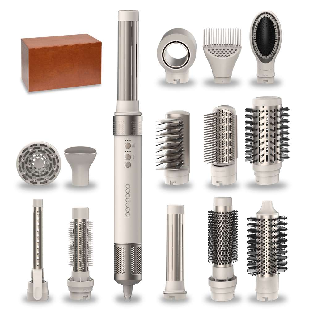 Moldeador Cecotec CeramicCare 14 en1 AirGlamc con 3 velocidades y 3 temperaturas - Champagne Champagne-1