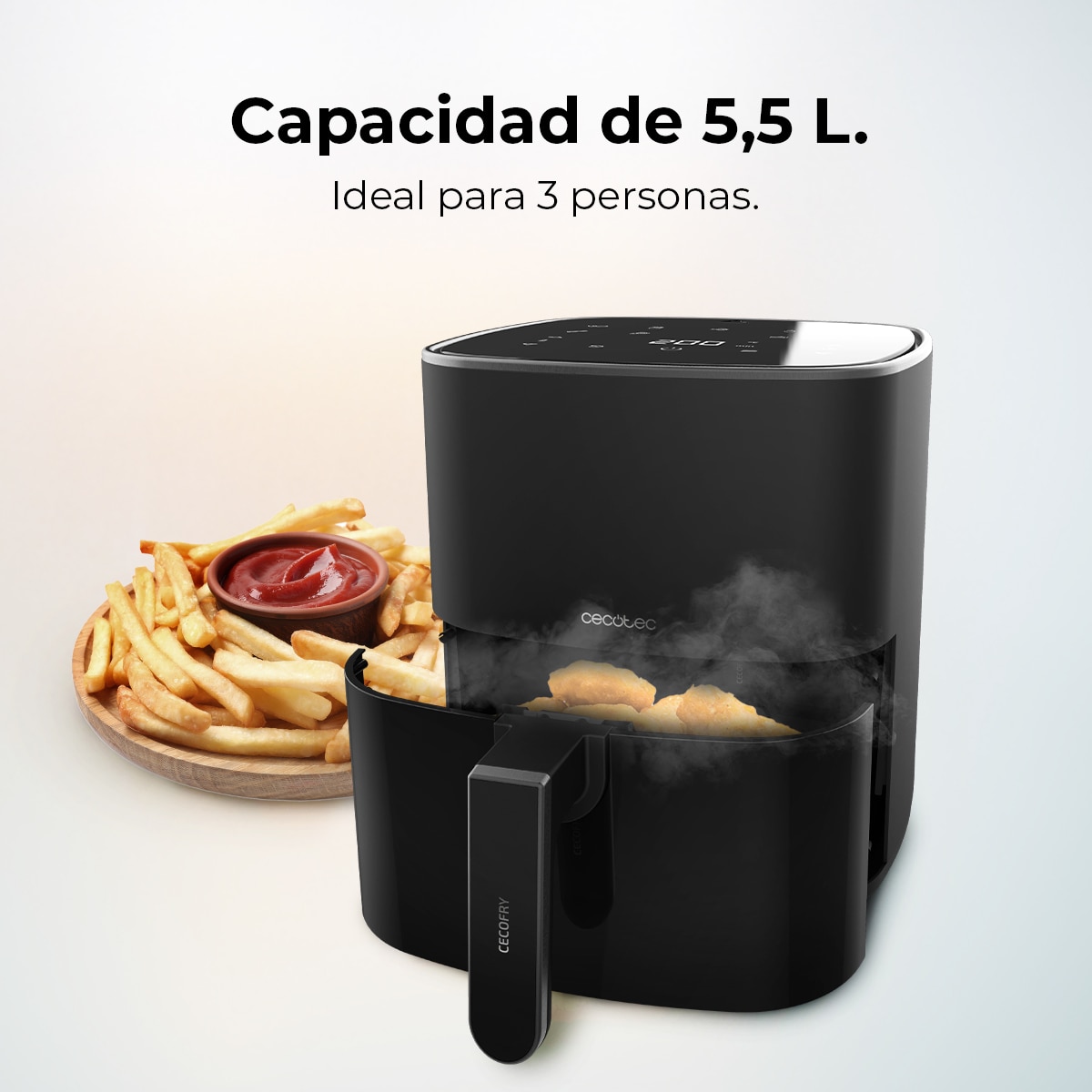 Freidora de aire sin aceite Cecotec Cecofry Fantastik 5500 5,5L - Negro Negro-3