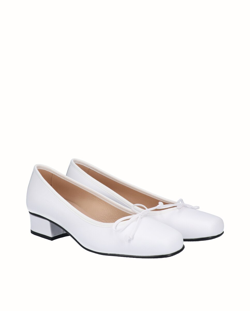 Bailarina de tacón de mujer de piel con lazo - D'Chicas - Blanco Blanco-3