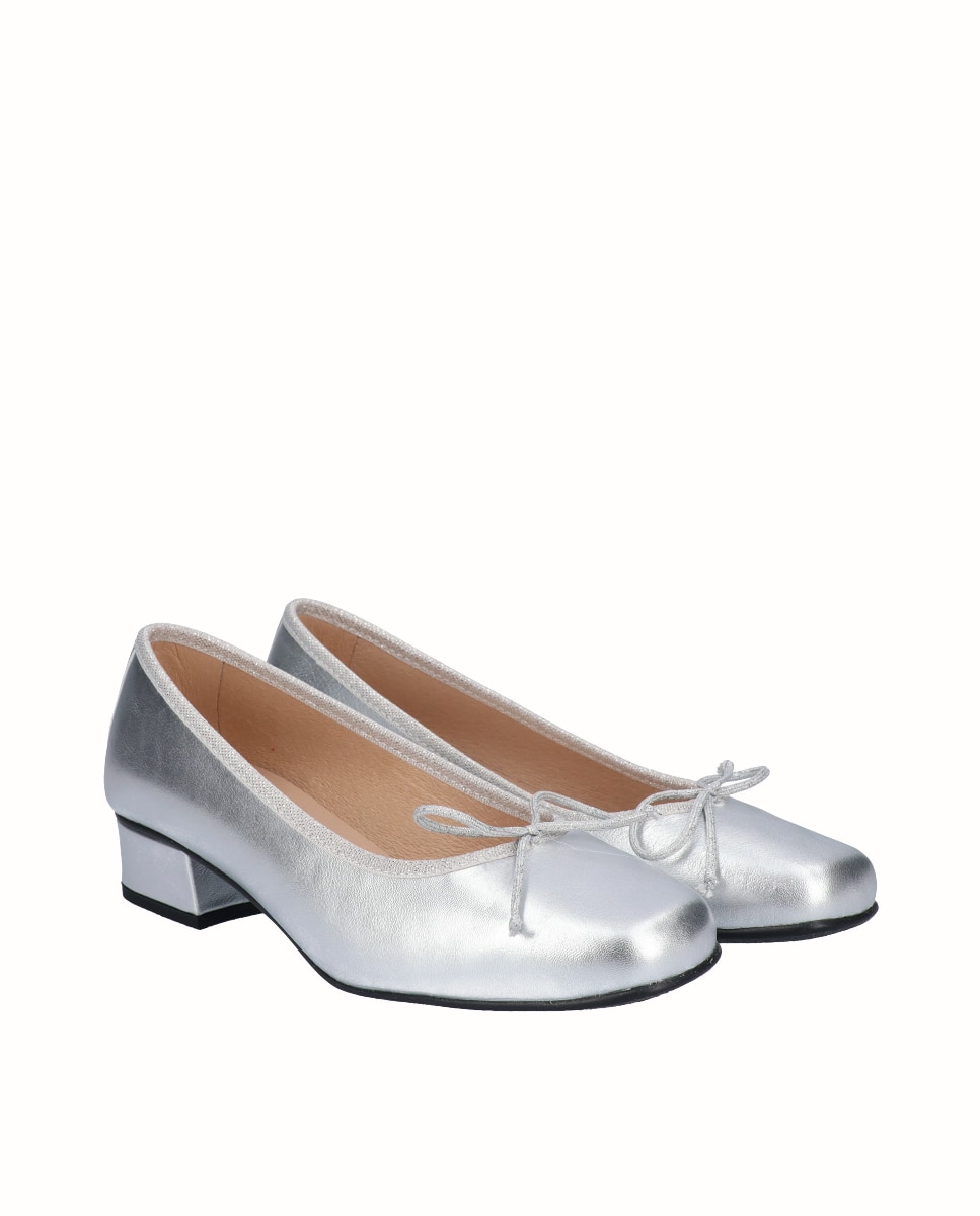 Bailarinas con tacón piel lisa - D'Chicas - Plata Plata-3