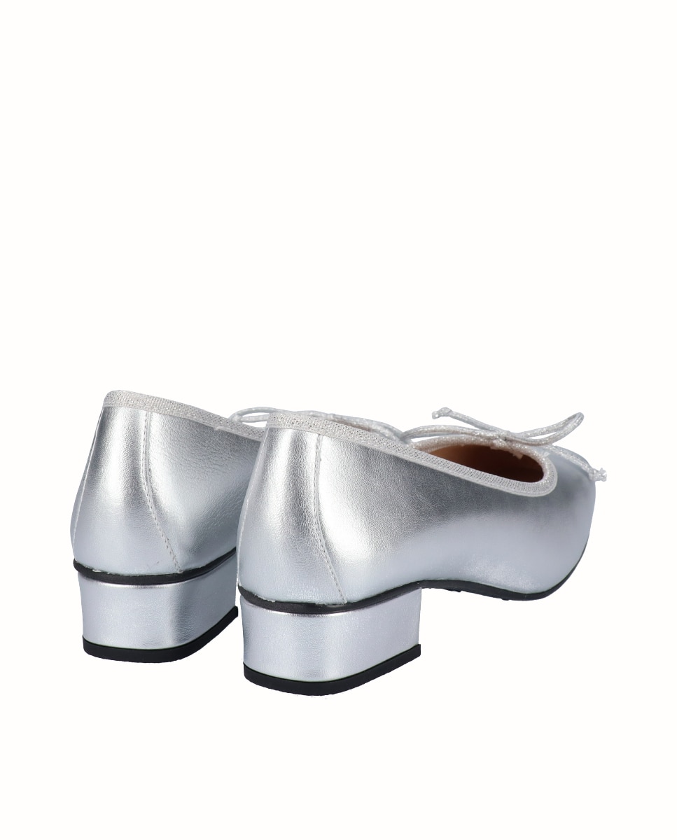 Bailarinas con tacón piel lisa - D'Chicas - Plata Plata-2