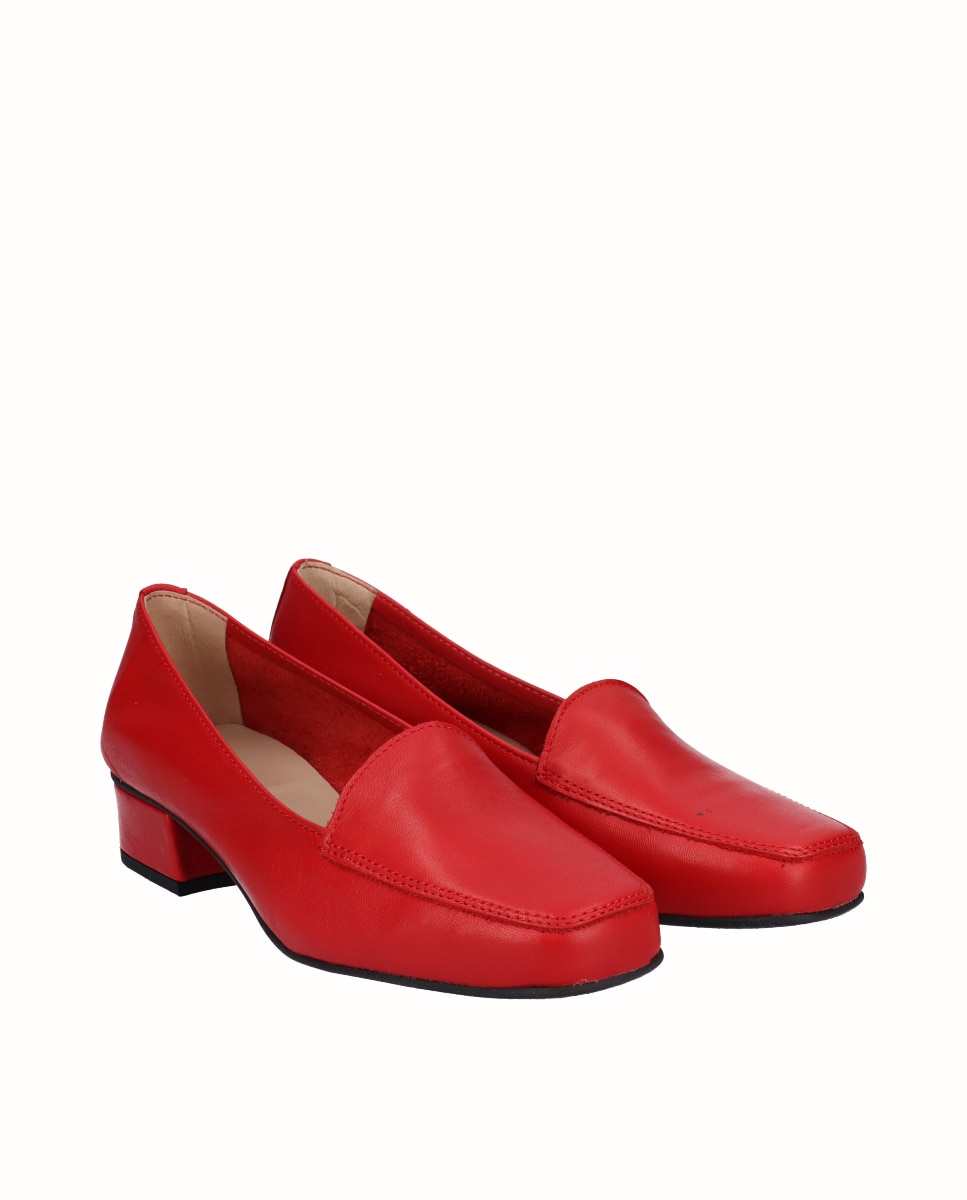 Zapatos de salón de mujer de piel lisa - Rojo Rojo-3