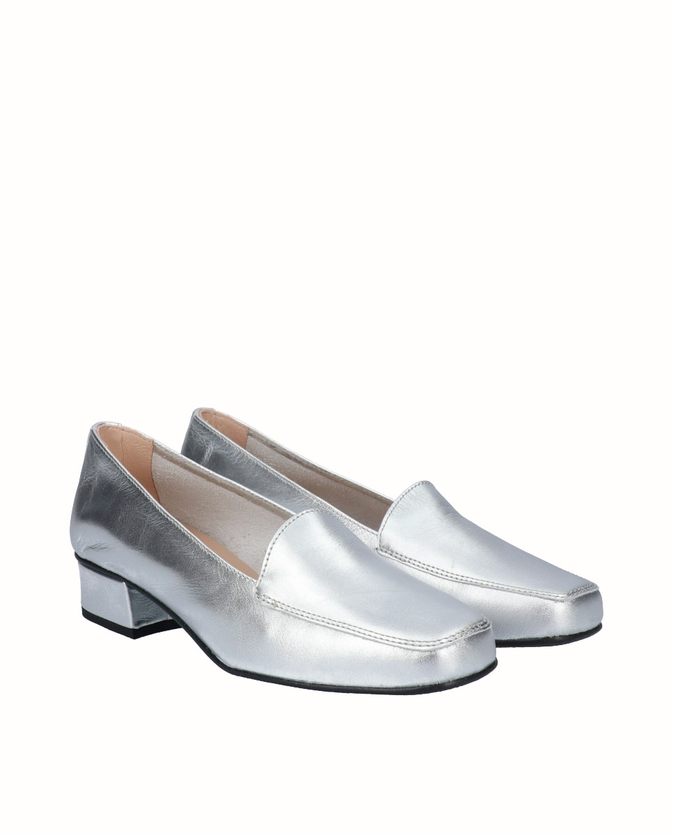 Zapatos de salón de mujer de piel lisa - D'Chicas - Plata Plata-3