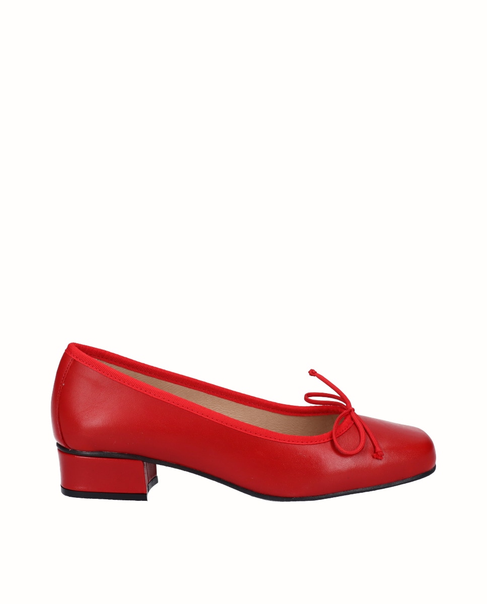 Bailarina de tacón de mujer de piel con lazo - D'Chicas - Rojo Rojo-1