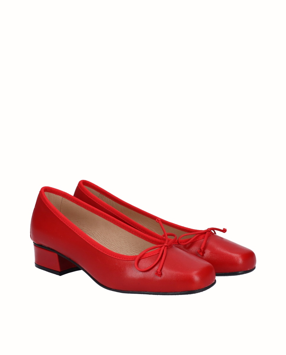 Bailarina de tacón de mujer de piel con lazo - D'Chicas - Rojo Rojo-3