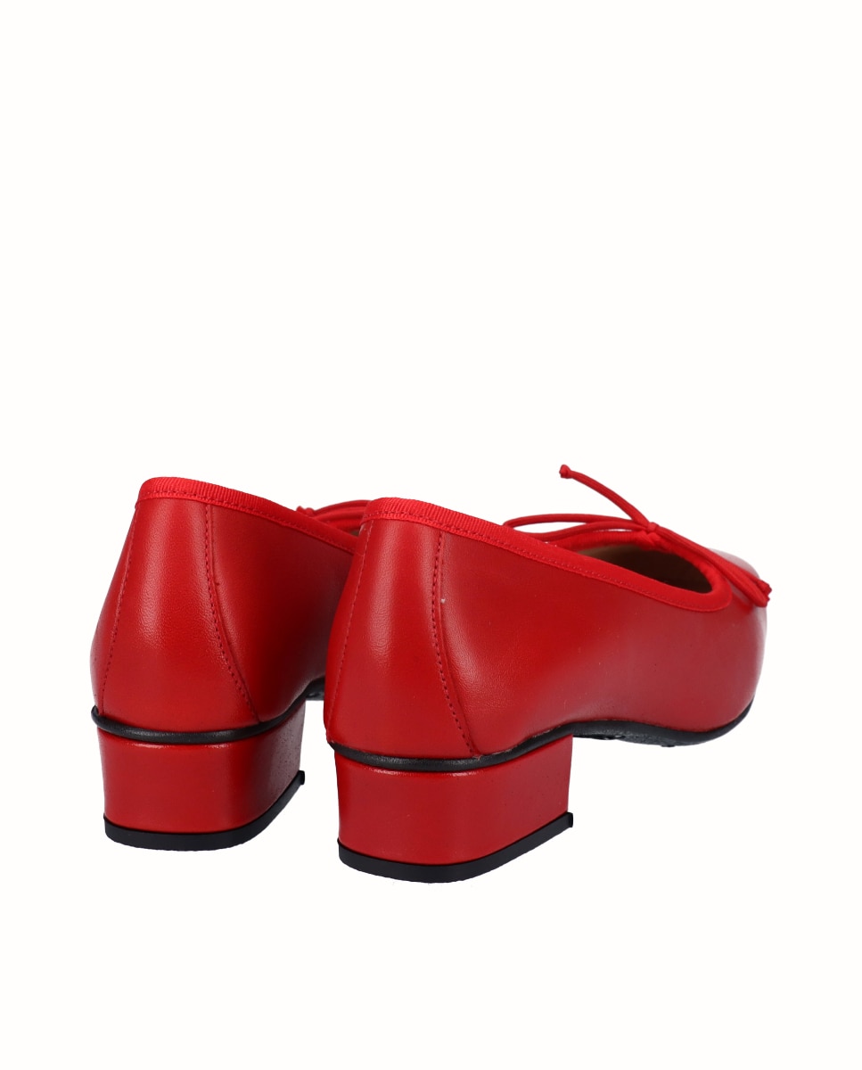 Bailarina de tacón de mujer de piel con lazo - D'Chicas - Rojo Rojo-2