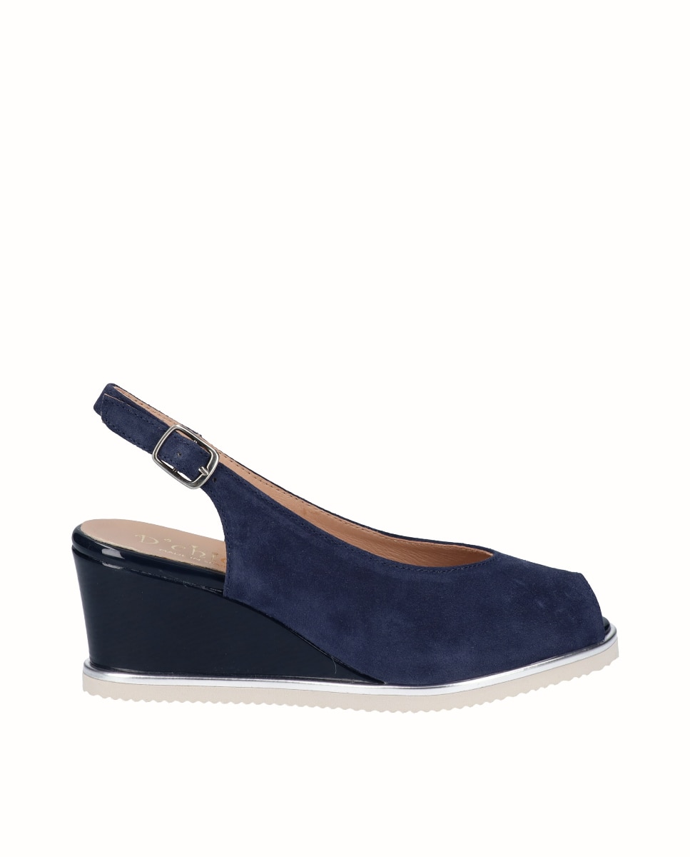 D'Chicas - Zapato peep toe de cuña de mujer de piel.