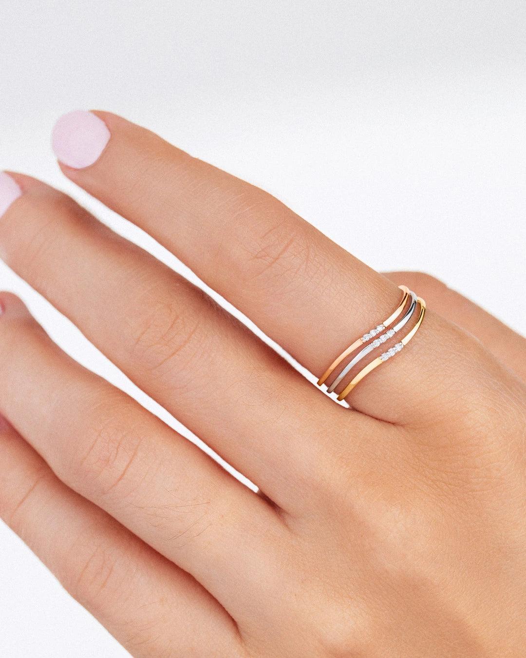 Sortija wave de diamantes en oro amarillo de 18 kt - MUMIT - Dorado Dorado-5