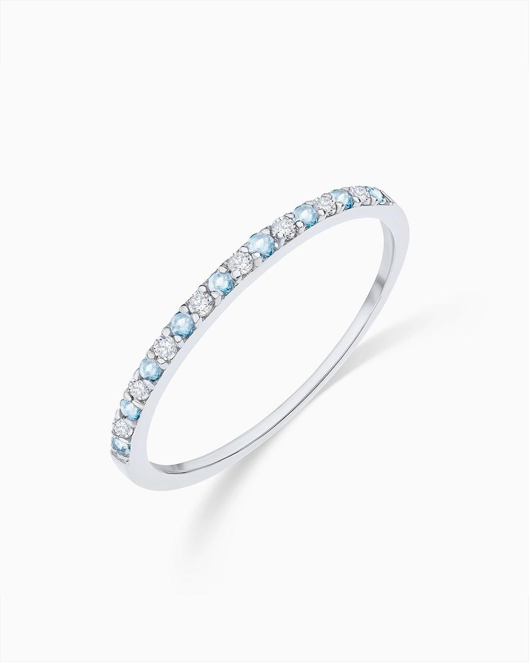 Sortija media alianza milett diamantes y aguamarinas en oro blanco de 18 kt - MUMIT - Azul Azul-1