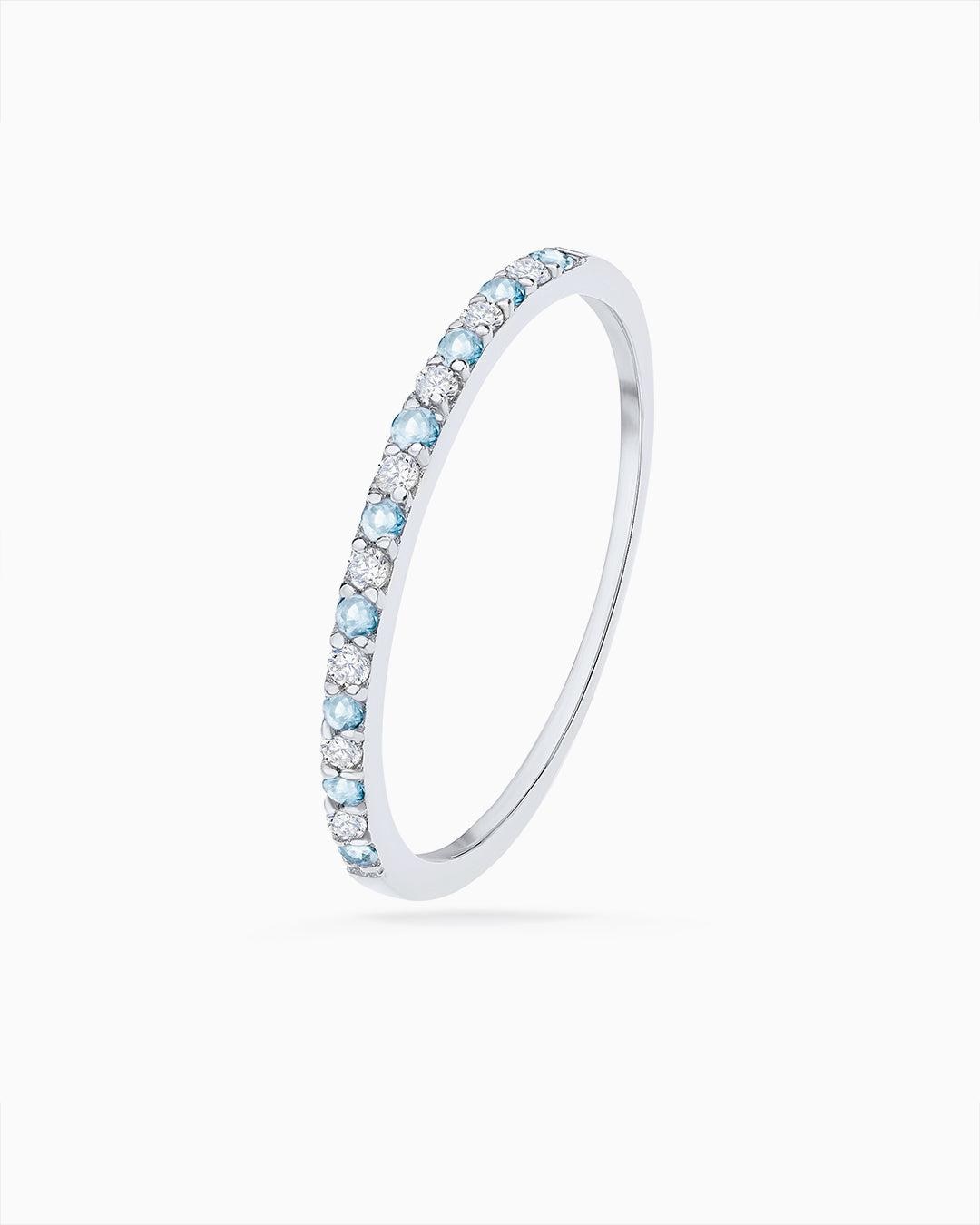 Sortija media alianza milett diamantes y aguamarinas en oro blanco de 18 kt - MUMIT - Azul Azul-3