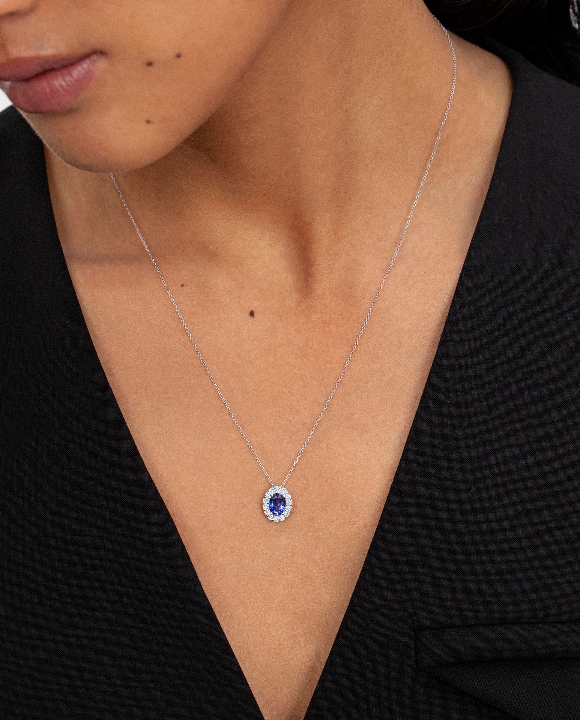 Cadena con colgante nicole de zafiro y diamantes en oro blanco de 18 kt - MUMIT - Zafiro Zafiro-3