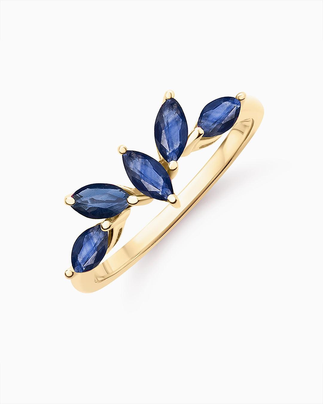 Imagen 1 de Sortija tri-marquise zafiro en oro amarillo de 18 kt - MUMIT - Azul Azul