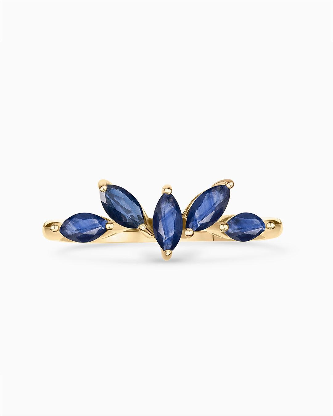 Imagen 4 de Sortija tri-marquise zafiro en oro amarillo de 18 kt - MUMIT - Azul Azul