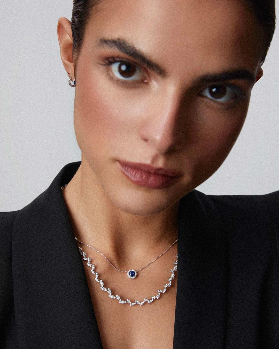 Gargantilla anette de zafiro y diamantes en oro blanco de 18 kt - MUMIT - Azul Azul-3
