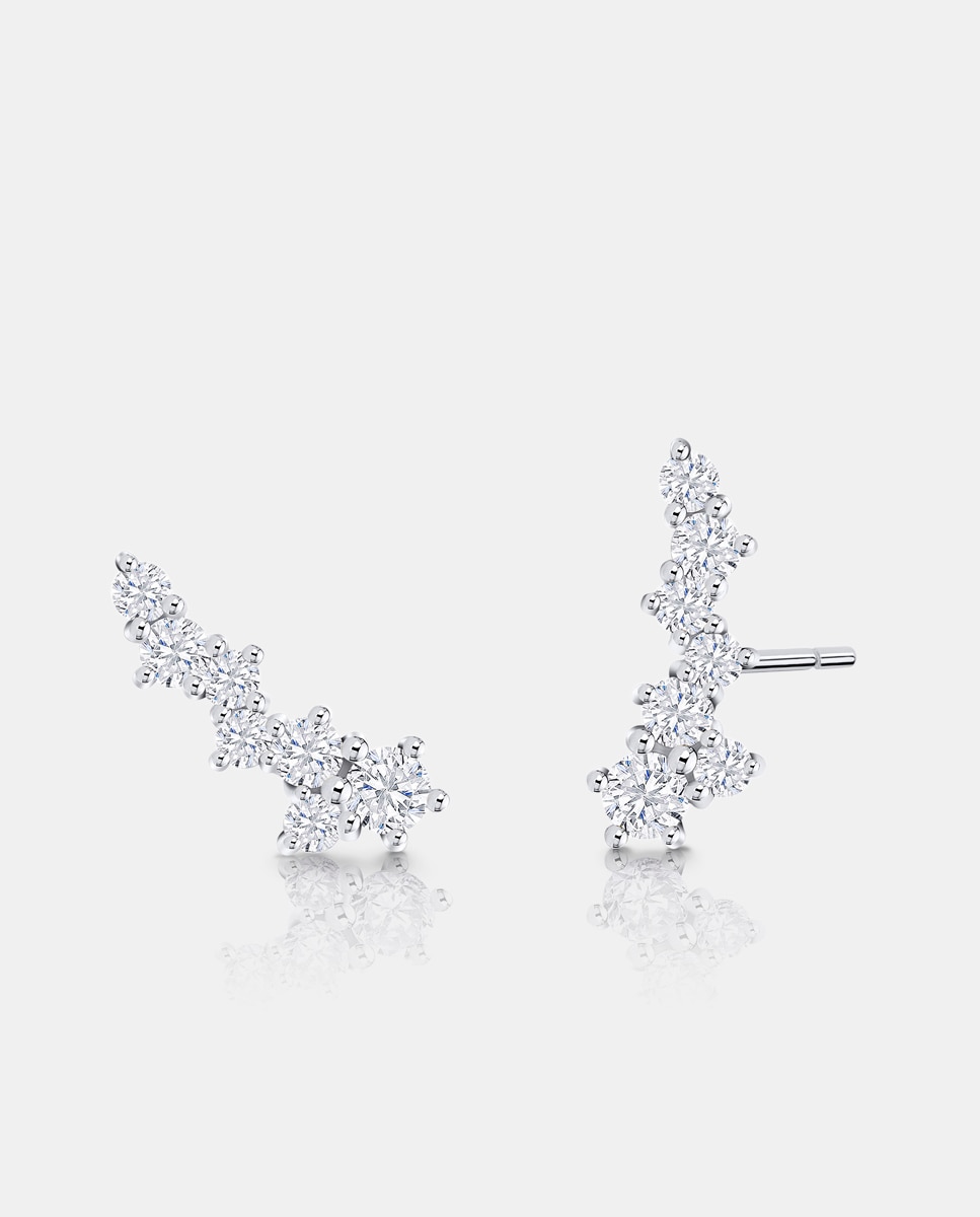 Pendientes trepadores luz de luna de diamantes en oro blanco de 18 kt - MUMIT - Blanco Blanco-1