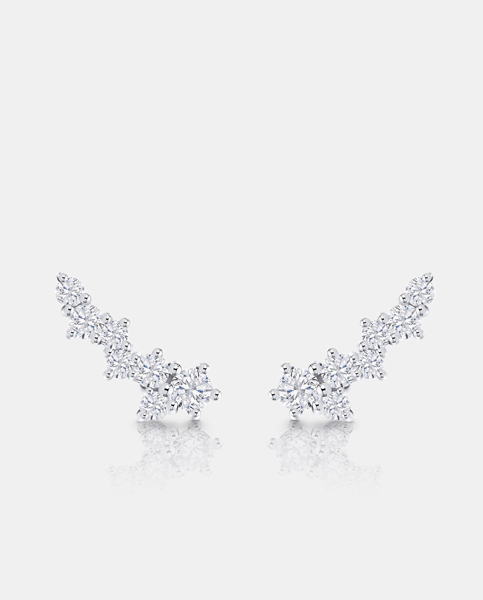 Pendientes trepadores luz de luna de diamantes en oro blanco de 18 kt - MUMIT - Blanco Blanco-2