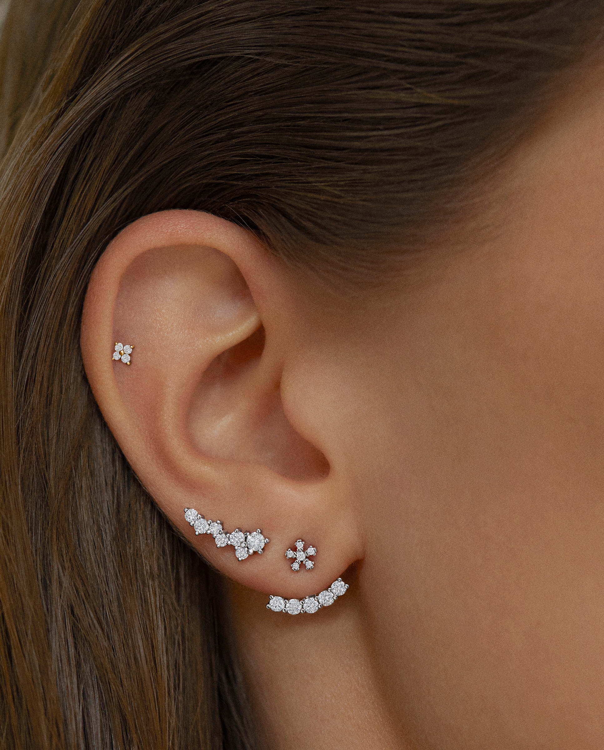 Pendientes trepadores luz de luna de diamantes en oro blanco de 18 kt - MUMIT - Blanco Blanco-3