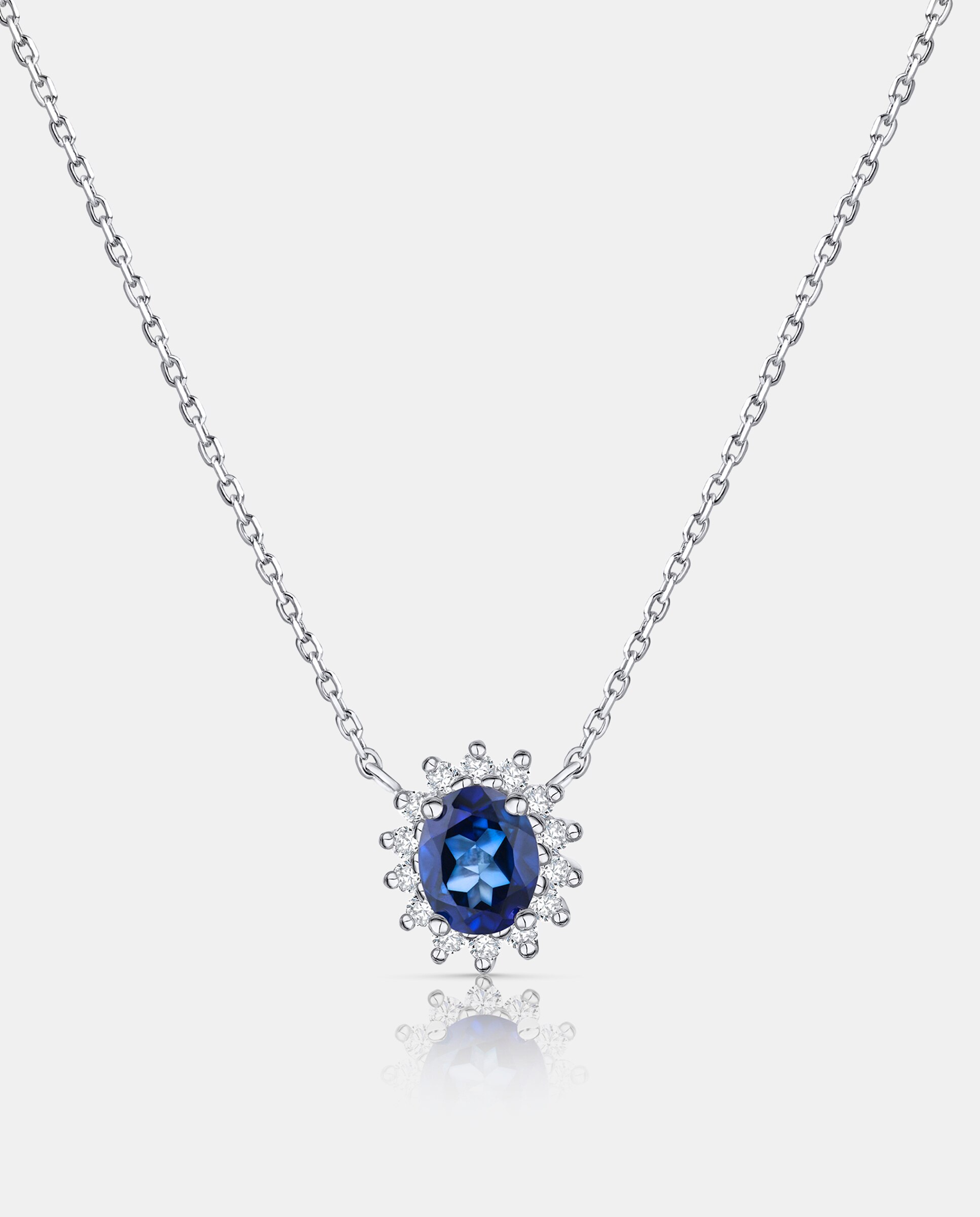 Cadena con colgante dalia de zafiro y diamantes en oro blanco de 18 kt - MUMIT - Zafiro Zafiro-1