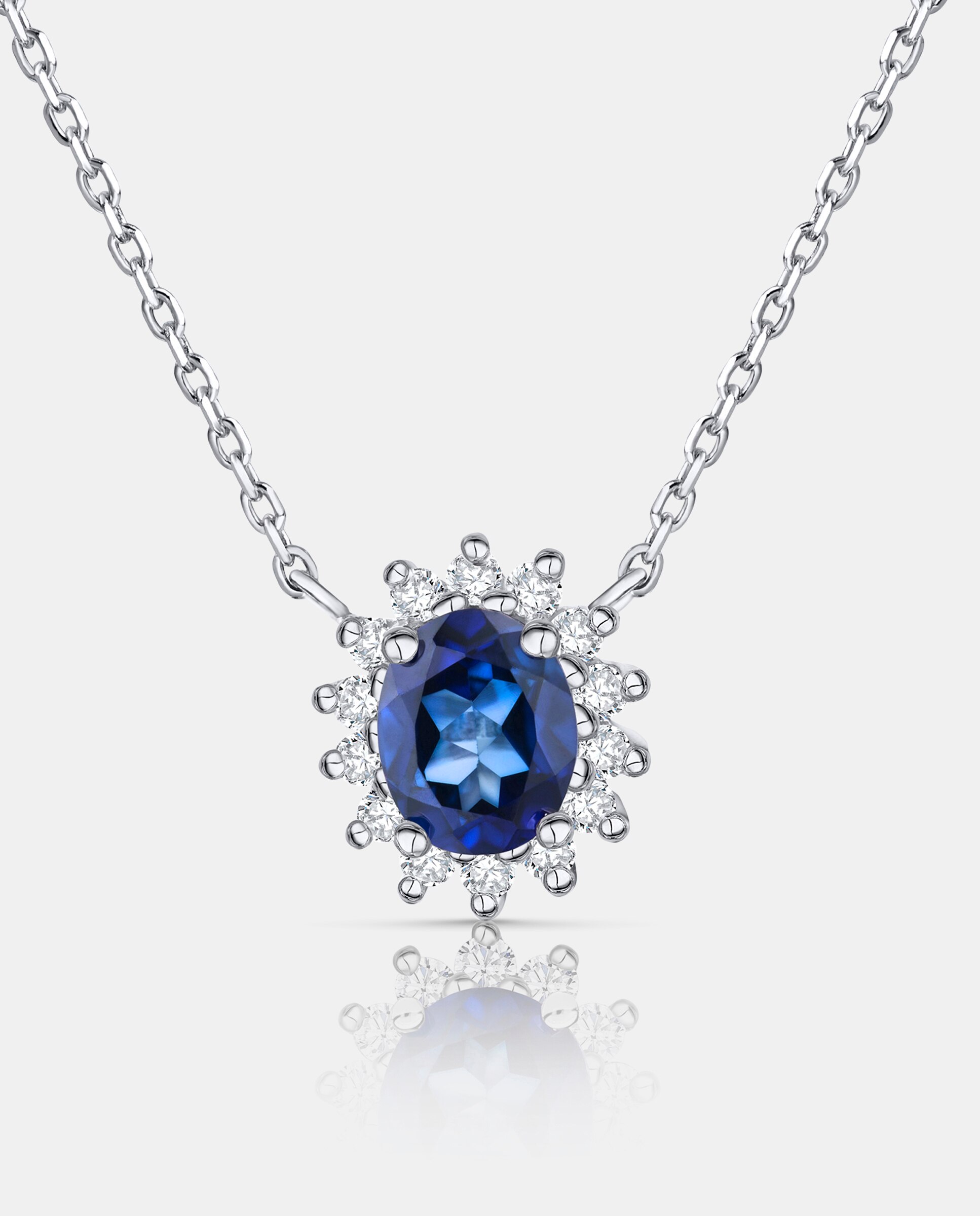 Cadena con colgante dalia de zafiro y diamantes en oro blanco de 18 kt - MUMIT - Zafiro Zafiro-2
