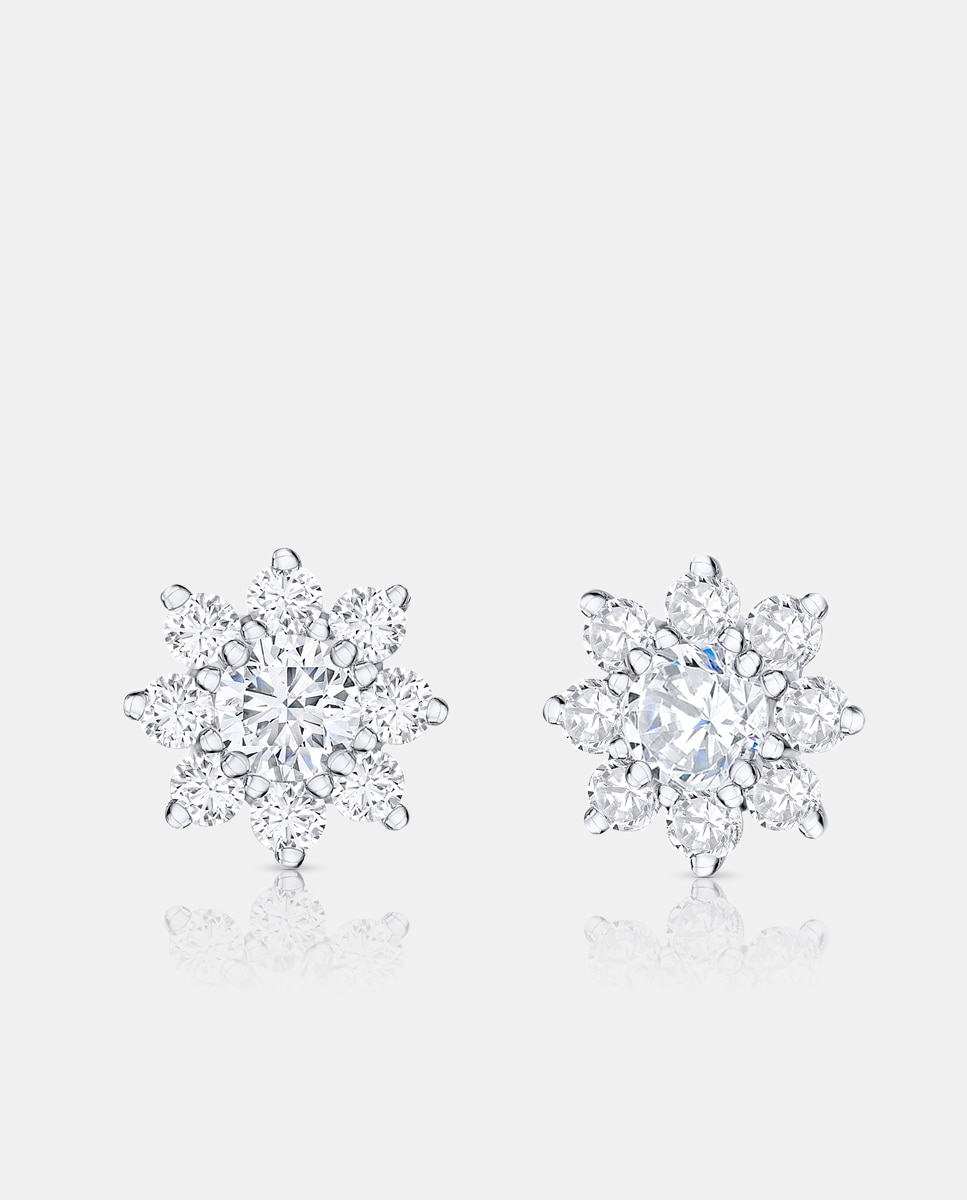 Imagen 1 de Pendientes rosette solitaire de diamantes 1 ct. en oro blanco de 18 kt Blanco