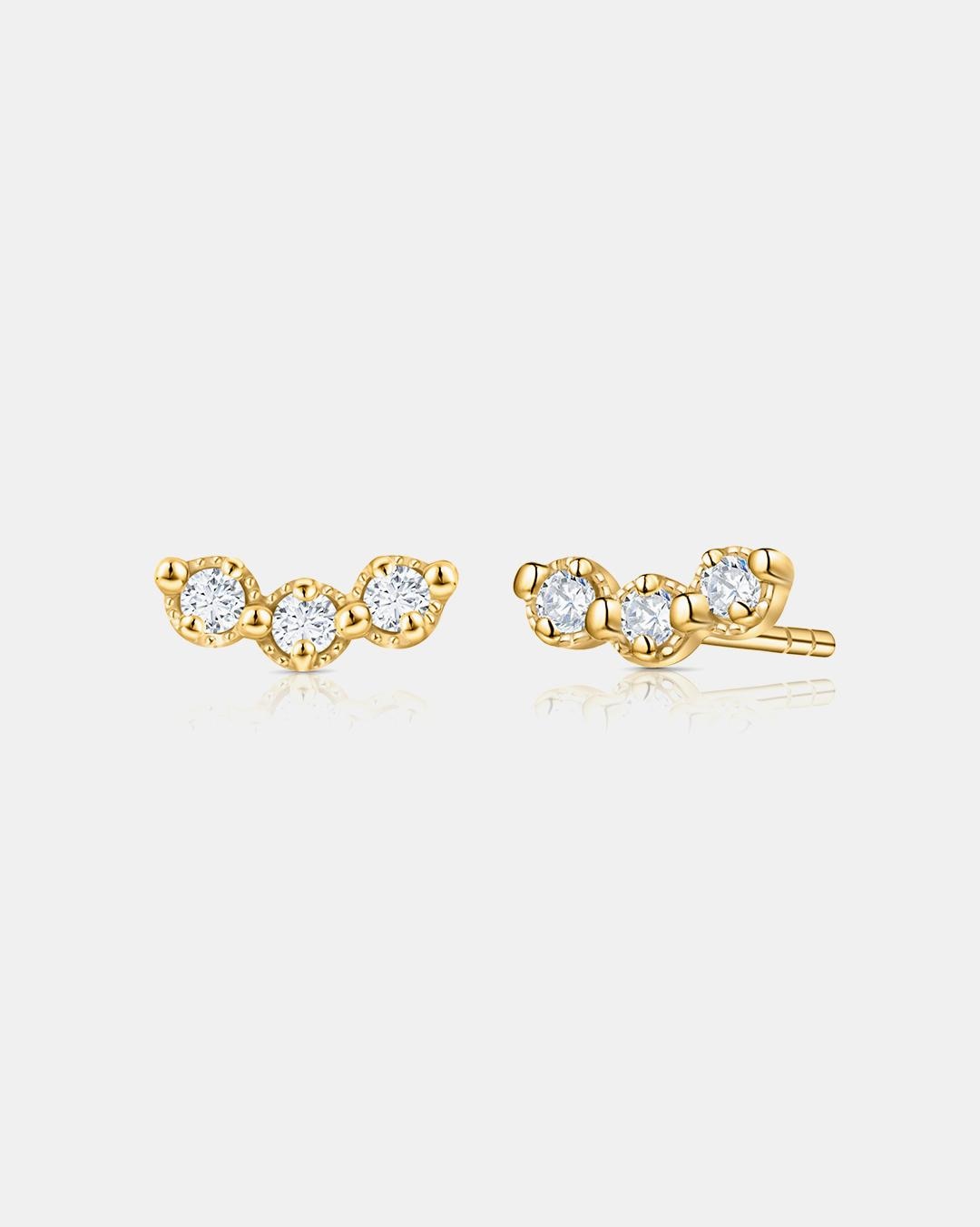 Pendientes milgrain trilogy de diamantes en oro amarillo de 18 kt - MUMIT - Blanco Blanco-1